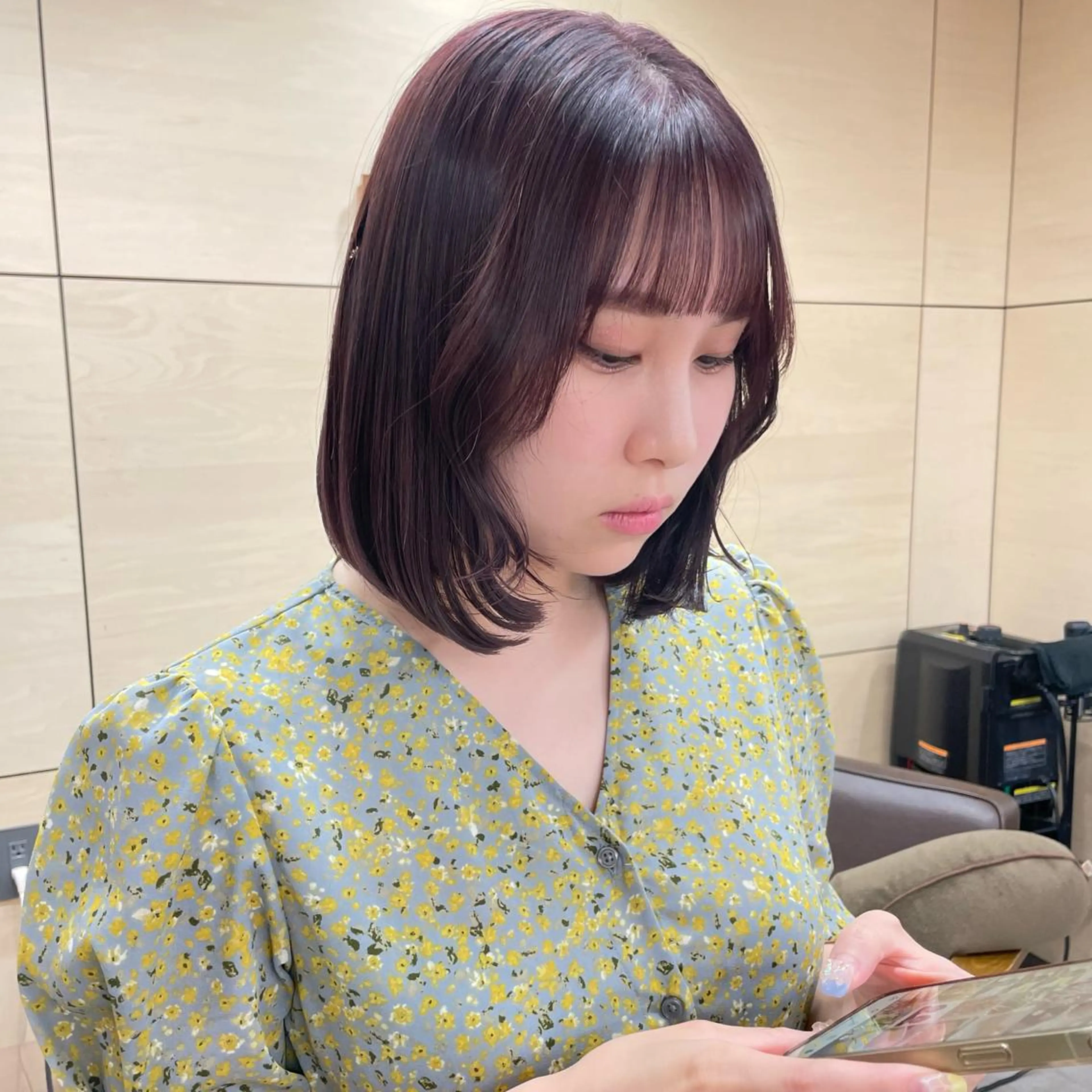 ミディアム カラー ヘアアレンジ ブラウンカラー ピンクカラー ピンクブラウン ボブ ミズタ マイのヘアスタイル