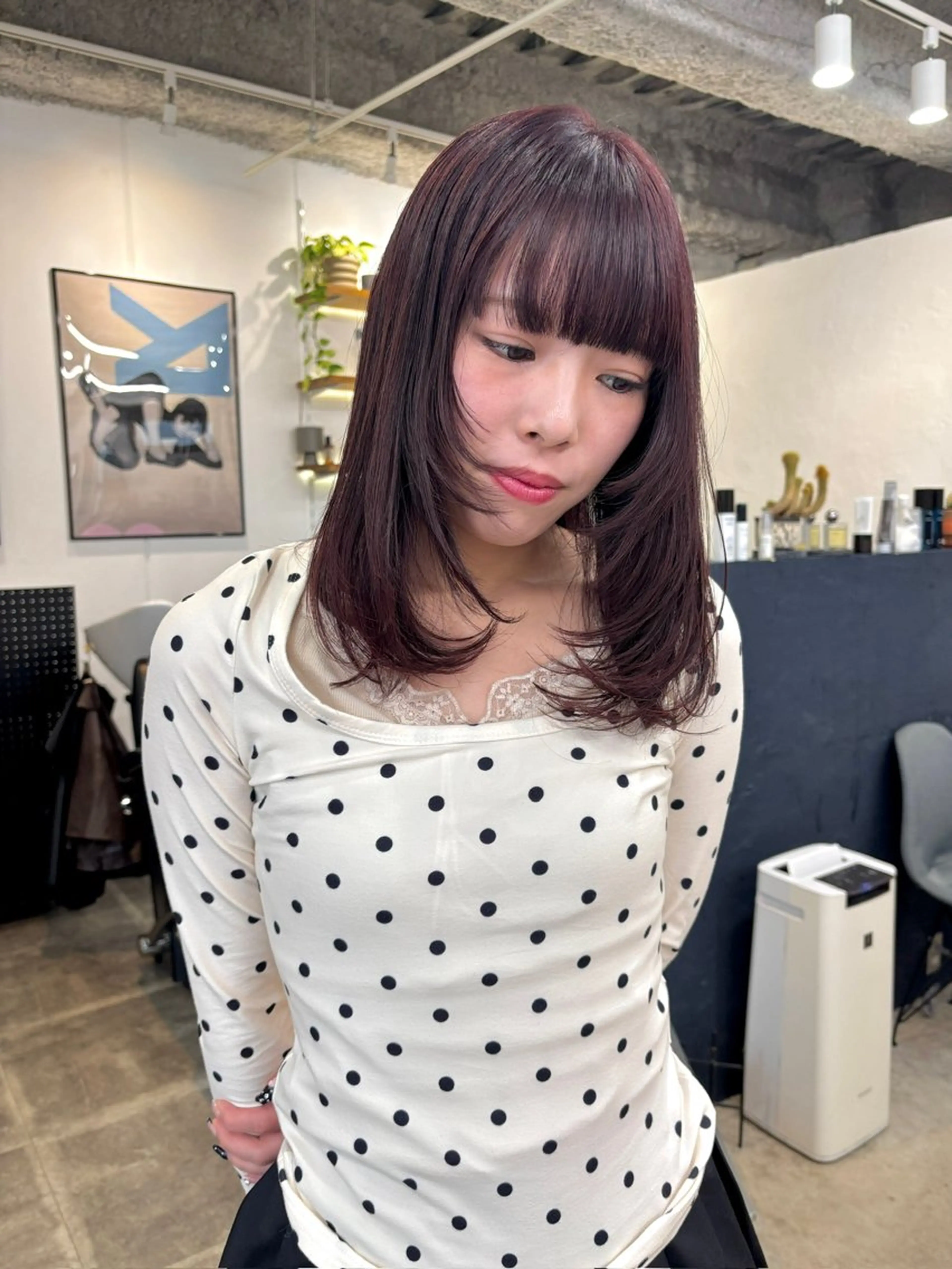 セミロング カラー ブリーチ ブラウンカラー カシス 透明感カラー ラベンダーカラー カット 暖色カラー/天神/ ヘイマサクラのヘアスタイル