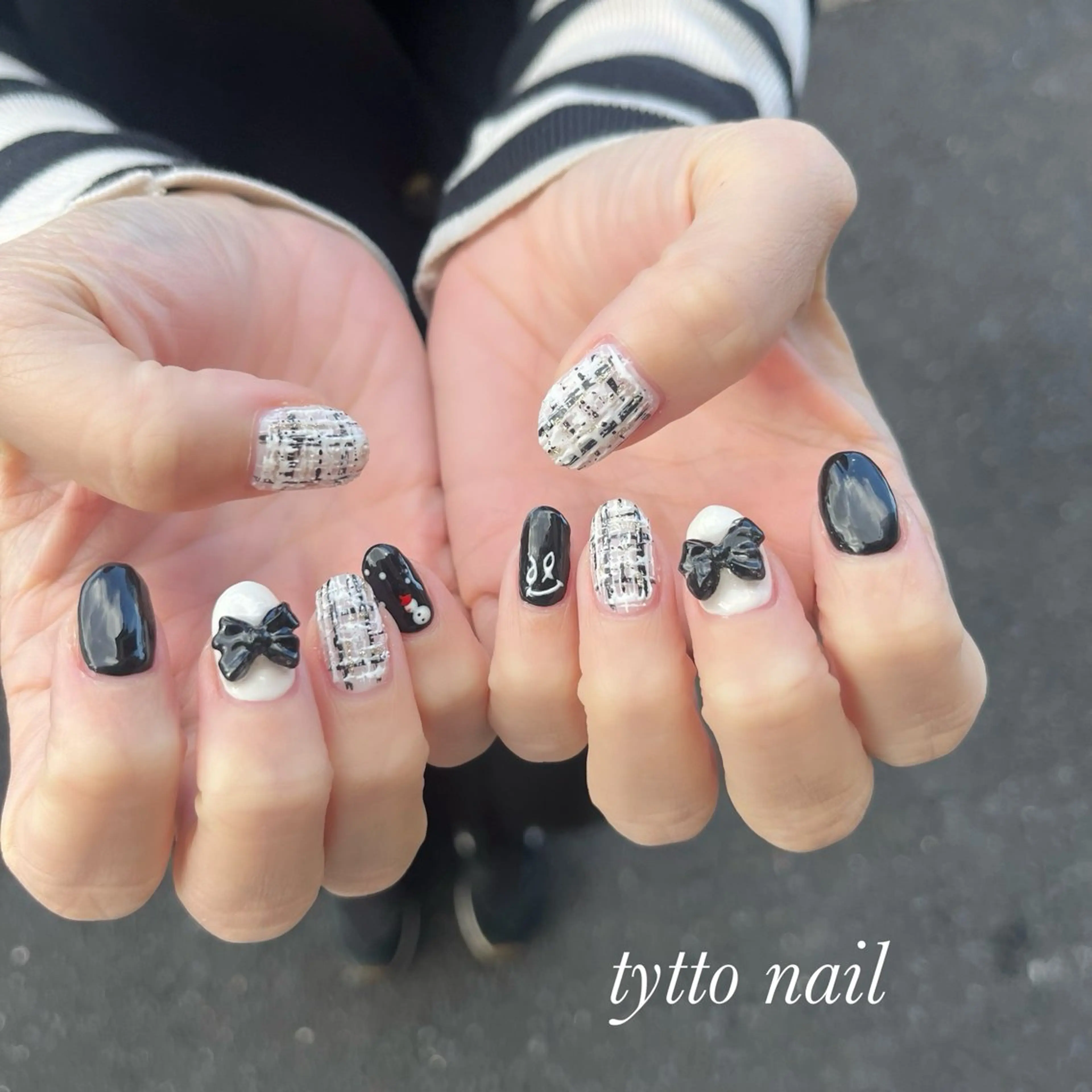 ネイル ガーリー オフィスネイル ワンカラーネイル リボン ツイードネイル tytto nail ❤︎‪‪eri‪‪のネイルデザイン