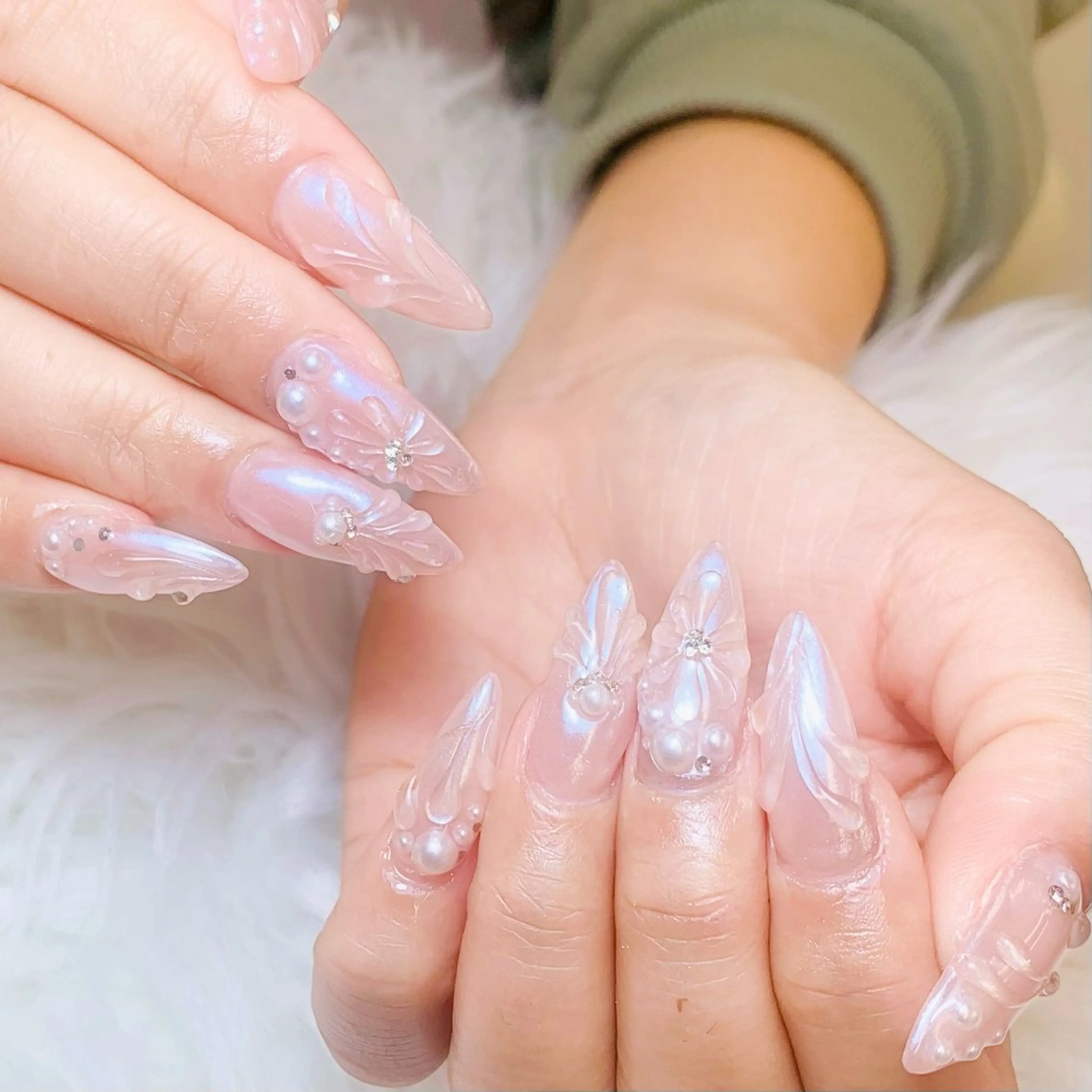 ネイル チークネイル 長さ出し フラッシュネイル フレンチネイル グラデーション ハンドネイル AN NAIL SALONのネイルデザイン