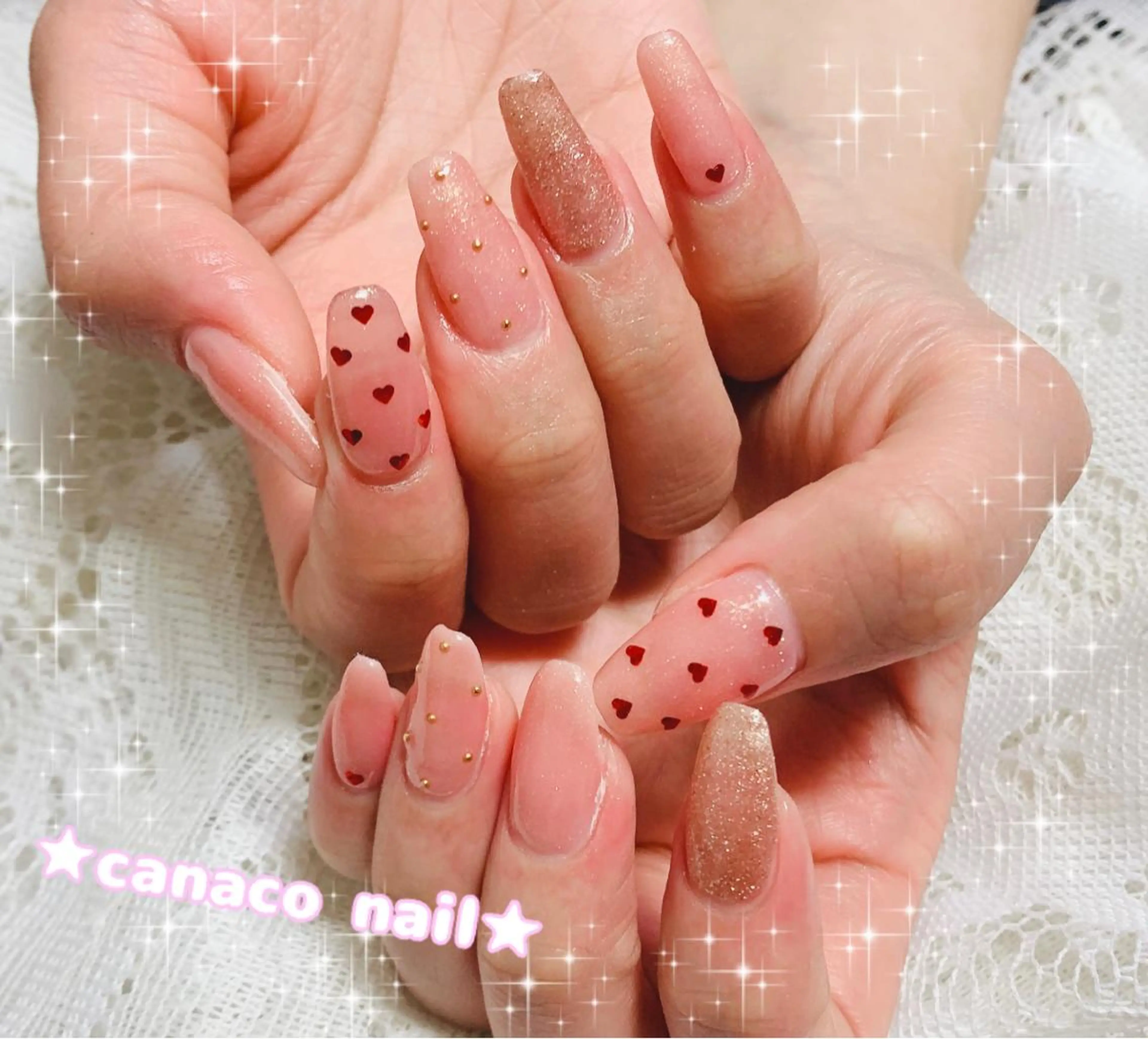 ネイル アートネイル ジェルネイル ハート オフィスネイル パラジェル ベテランネイル cnc nailのネイルデザイン