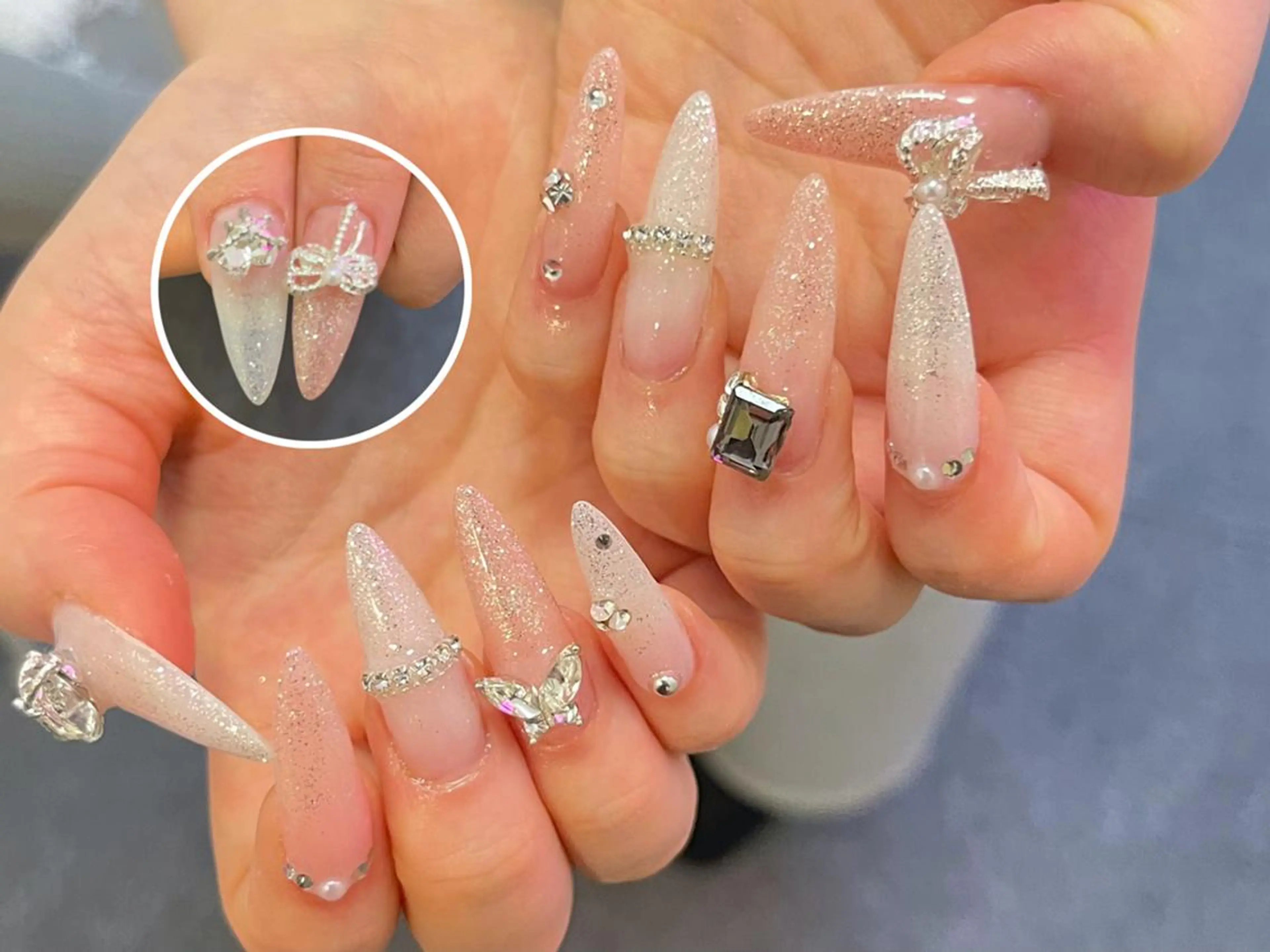 ネイル 長さ出し グラデーション 卒業式 キラキラネイル マグネットネイル アンアンBelle Nail 池袋のネイルデザイン