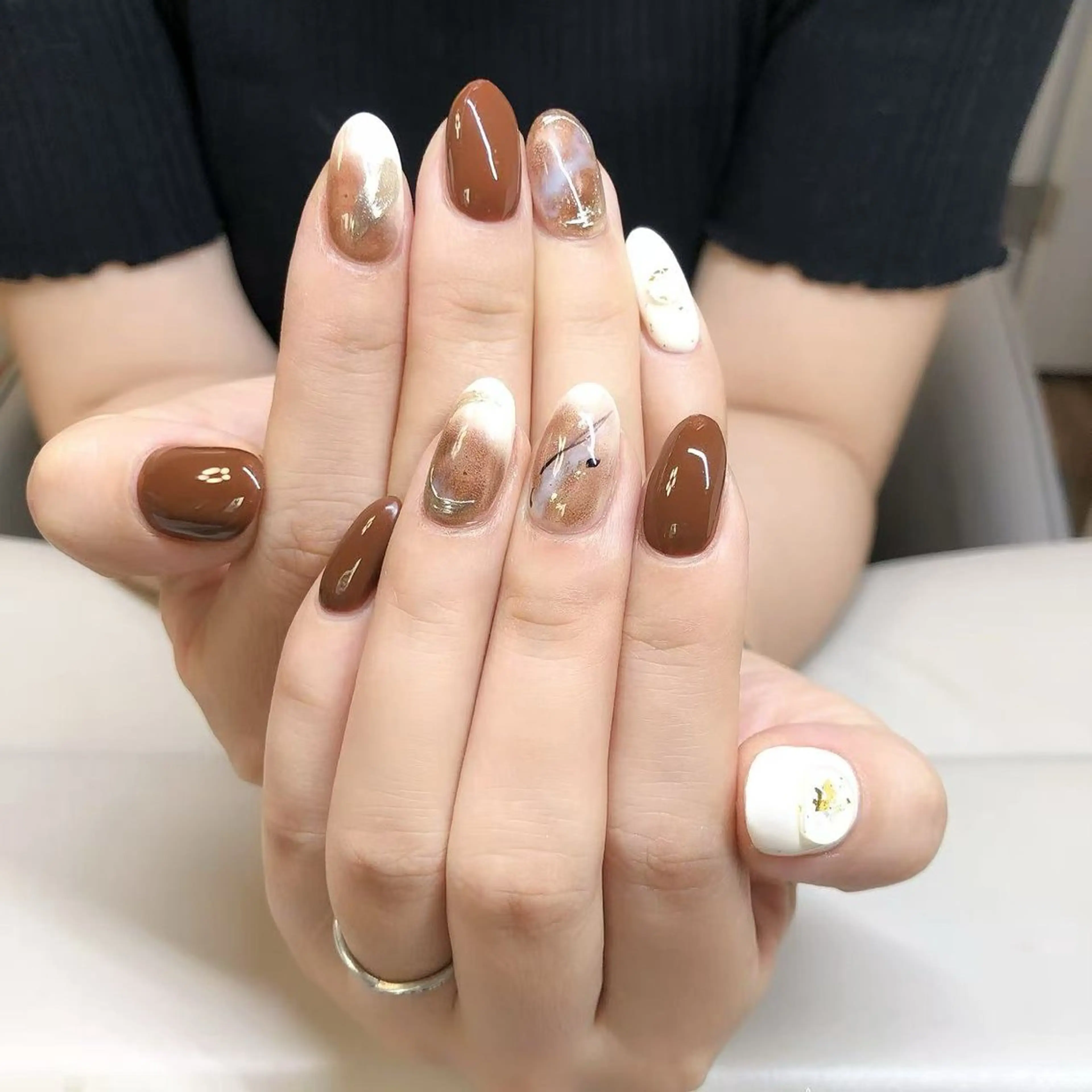 ネイル アニマル柄 べっ甲ネイル ブラウン ジェルネイル ハロウィン Rika  nail cocoのネイルデザイン