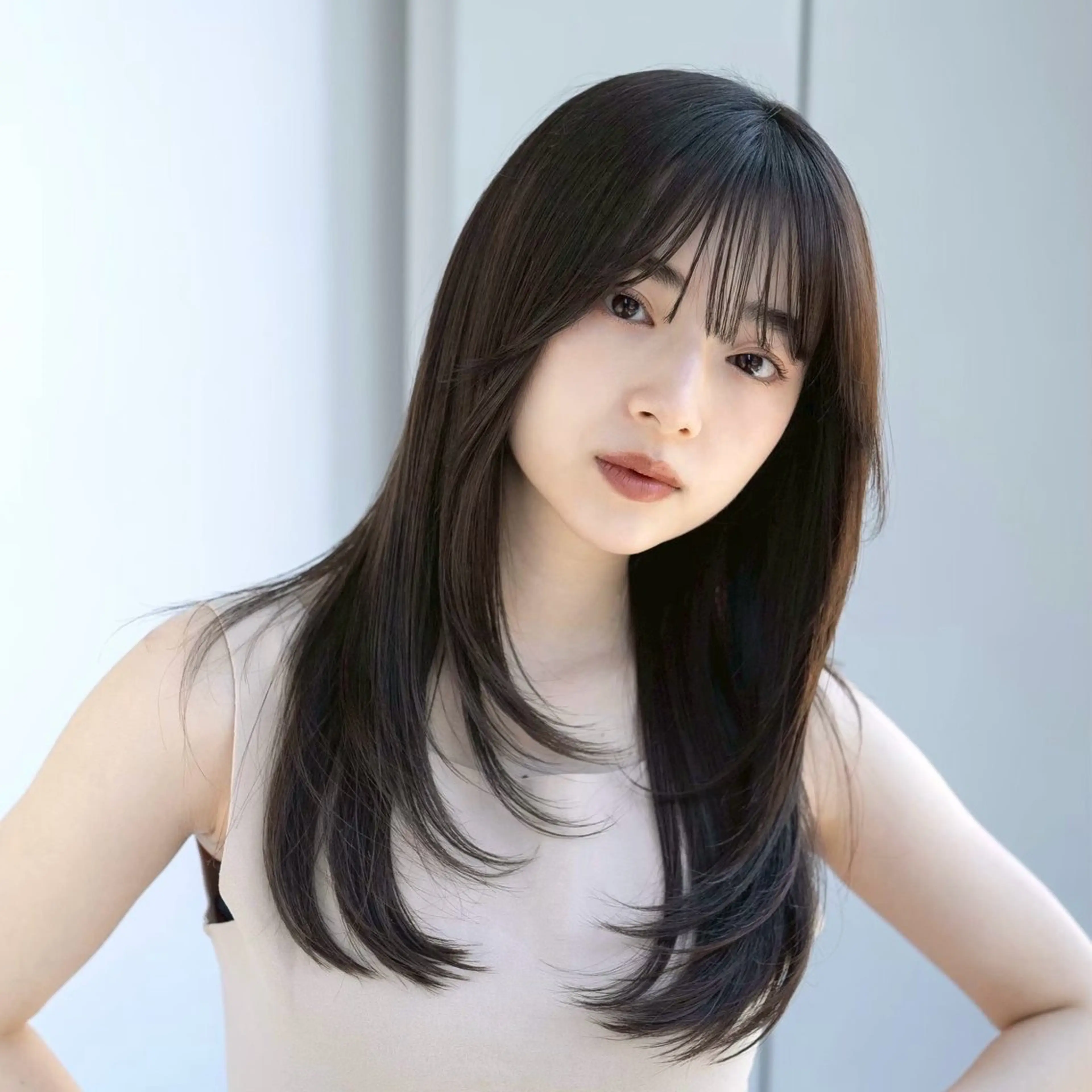 ロング カラー 透明感カラー オレンジ ヘアカラー トリートメント ムツキ/品のある 艶カラー/縮毛矯正のヘアスタイル