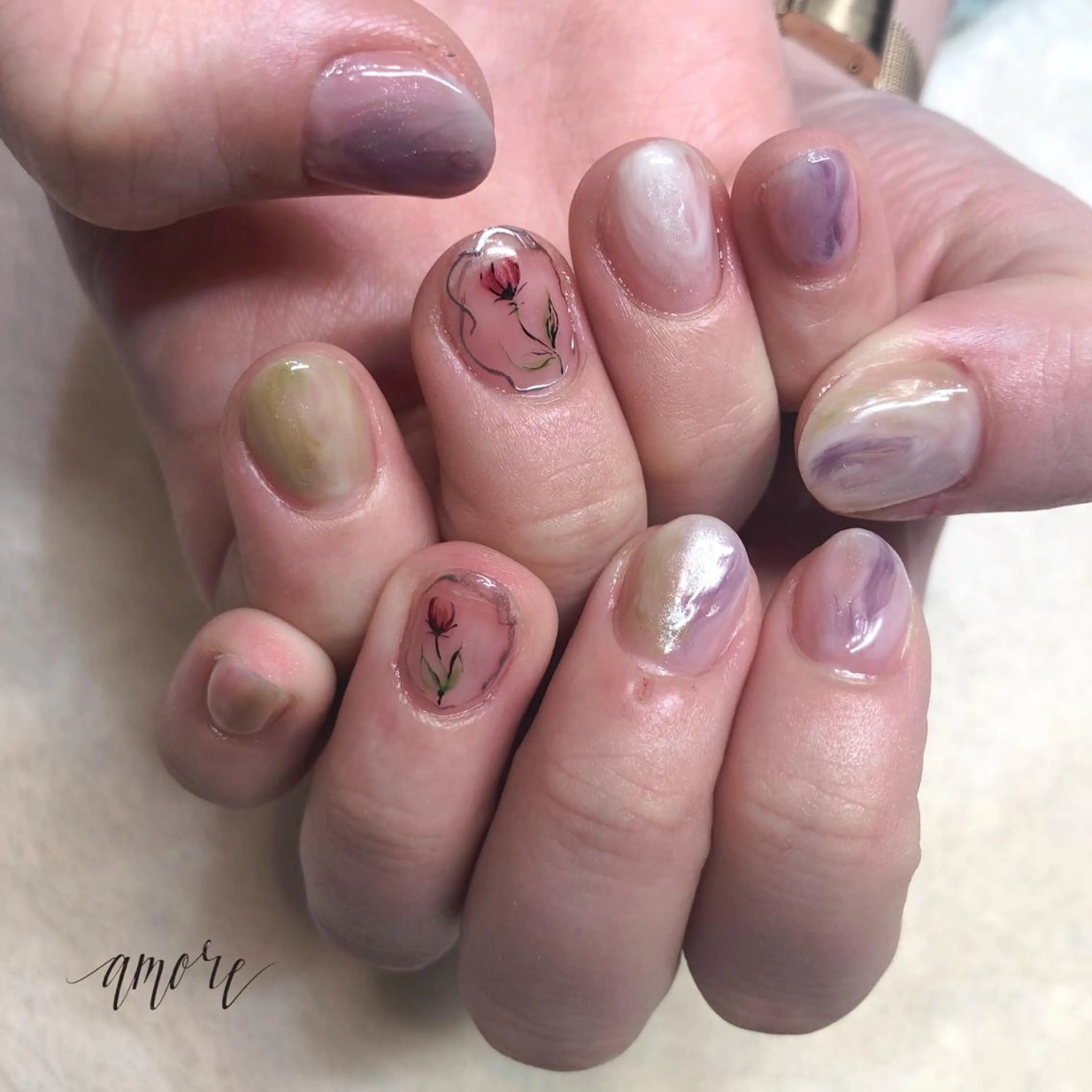 ネイル ジェルネイル ミラーネイル ニュアンスネイル 春ネイル You kyehwaのネイルデザイン