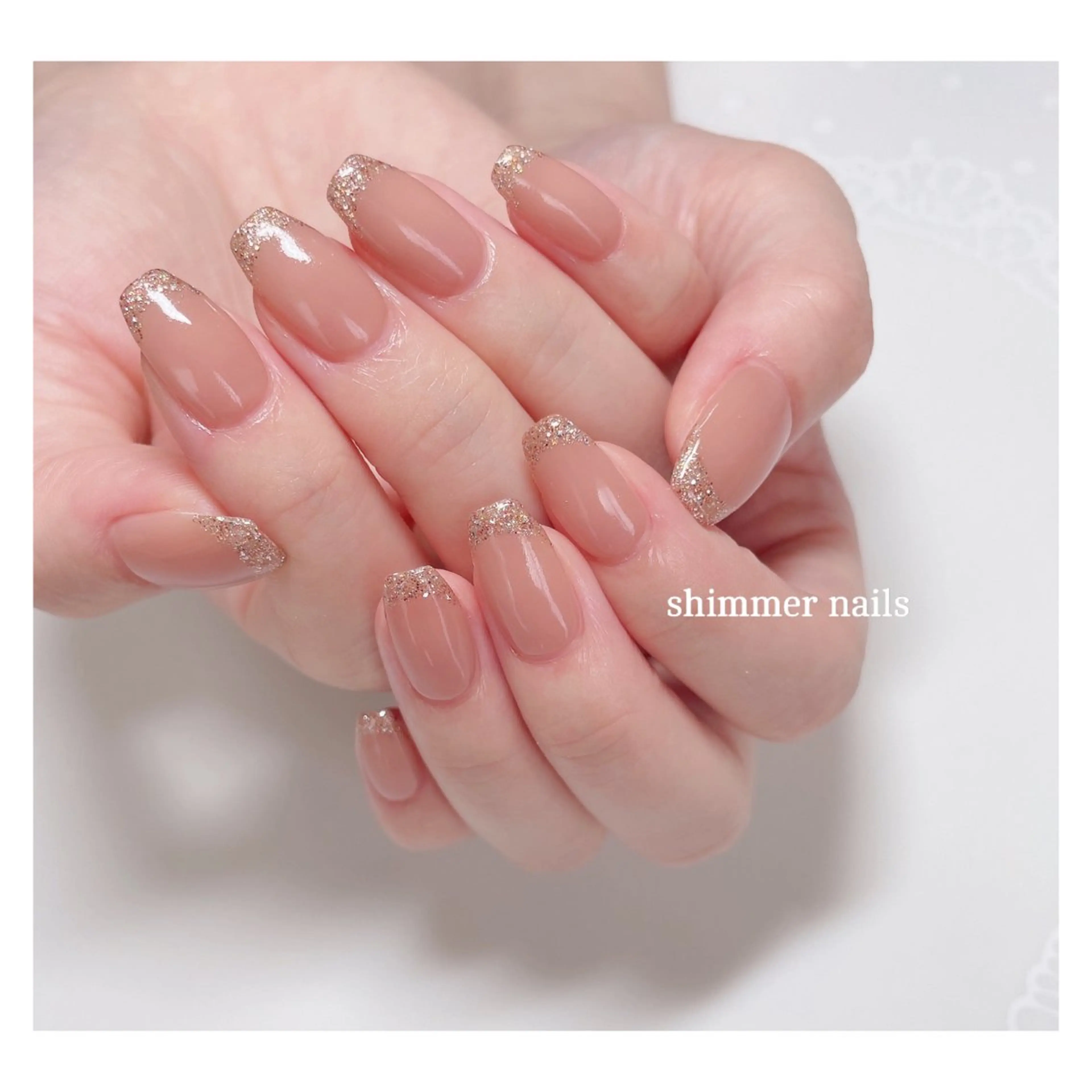 ネイル フレンチネイル ラメ(グリッター) 持ち込み shimmer nailsのネイルデザイン