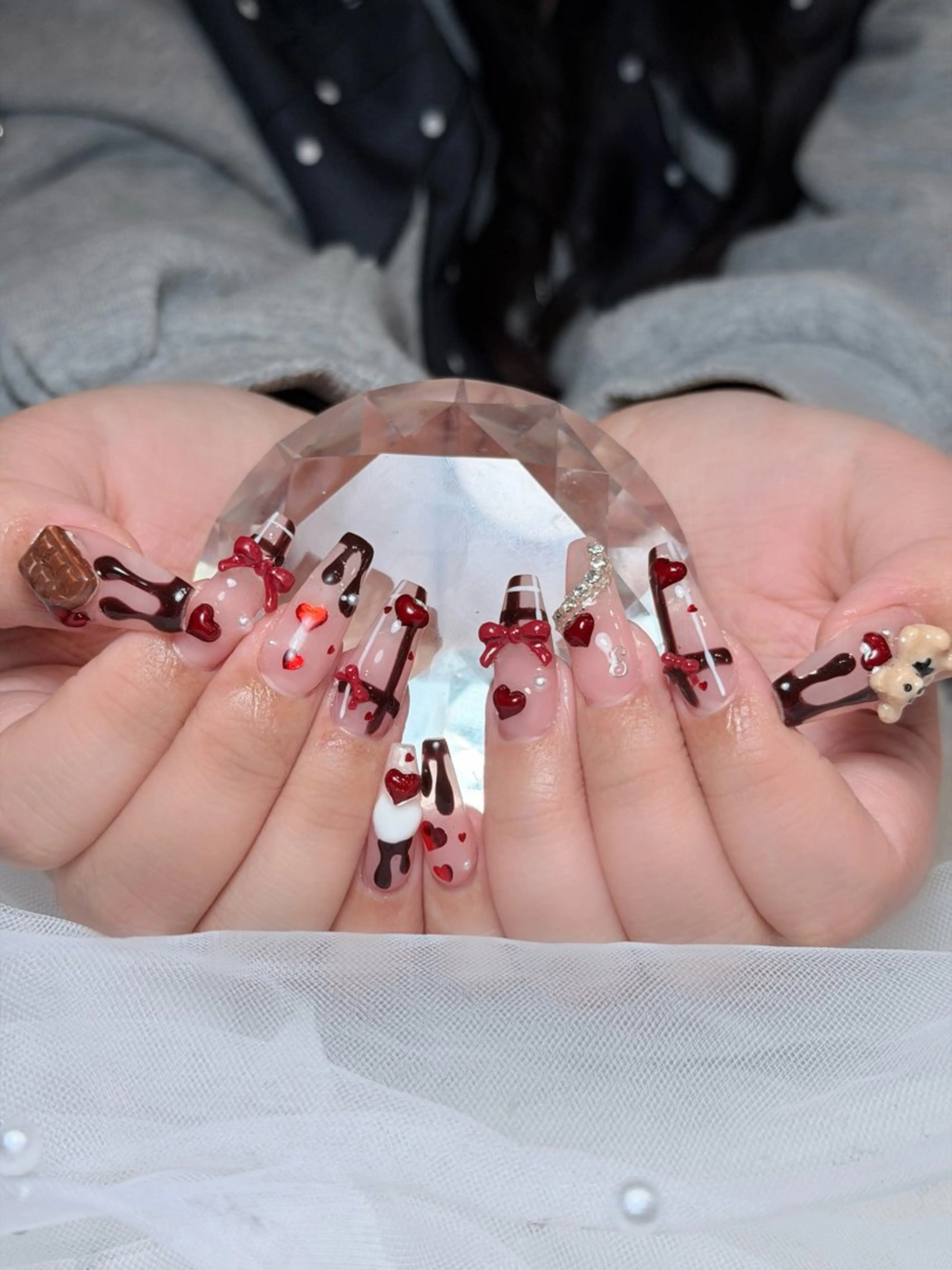 ネイル オーロラネイル ボルドー ブラウン 氷ネイル・うるうるネイル キラキラネイル ハンドネイル Julli ジュリのネイルデザイン