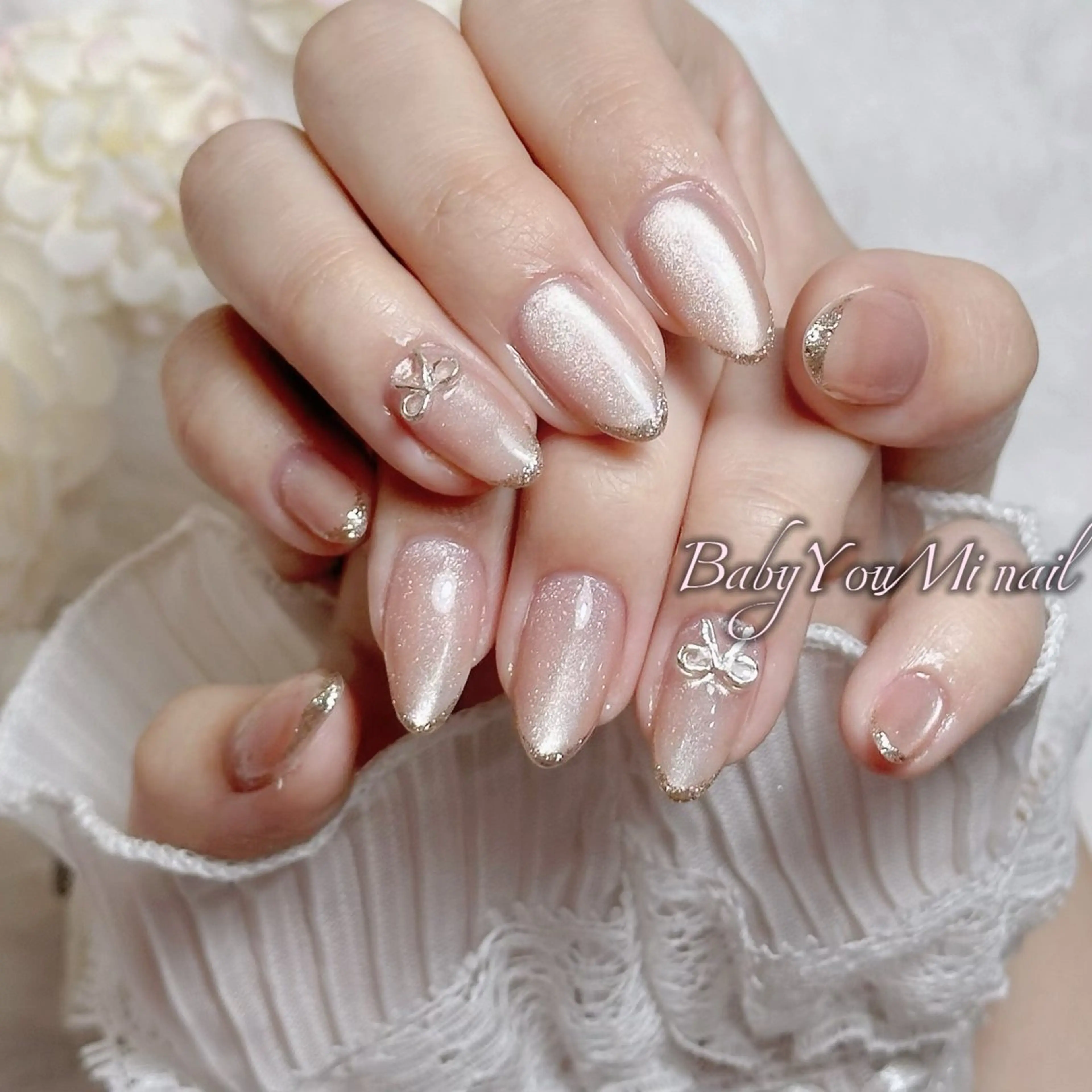 ネイル オーロラネイル チークネイル 成人式 フットネイル フレンチネイル ハンドネイル BabyYouMi nailのネイルデザイン