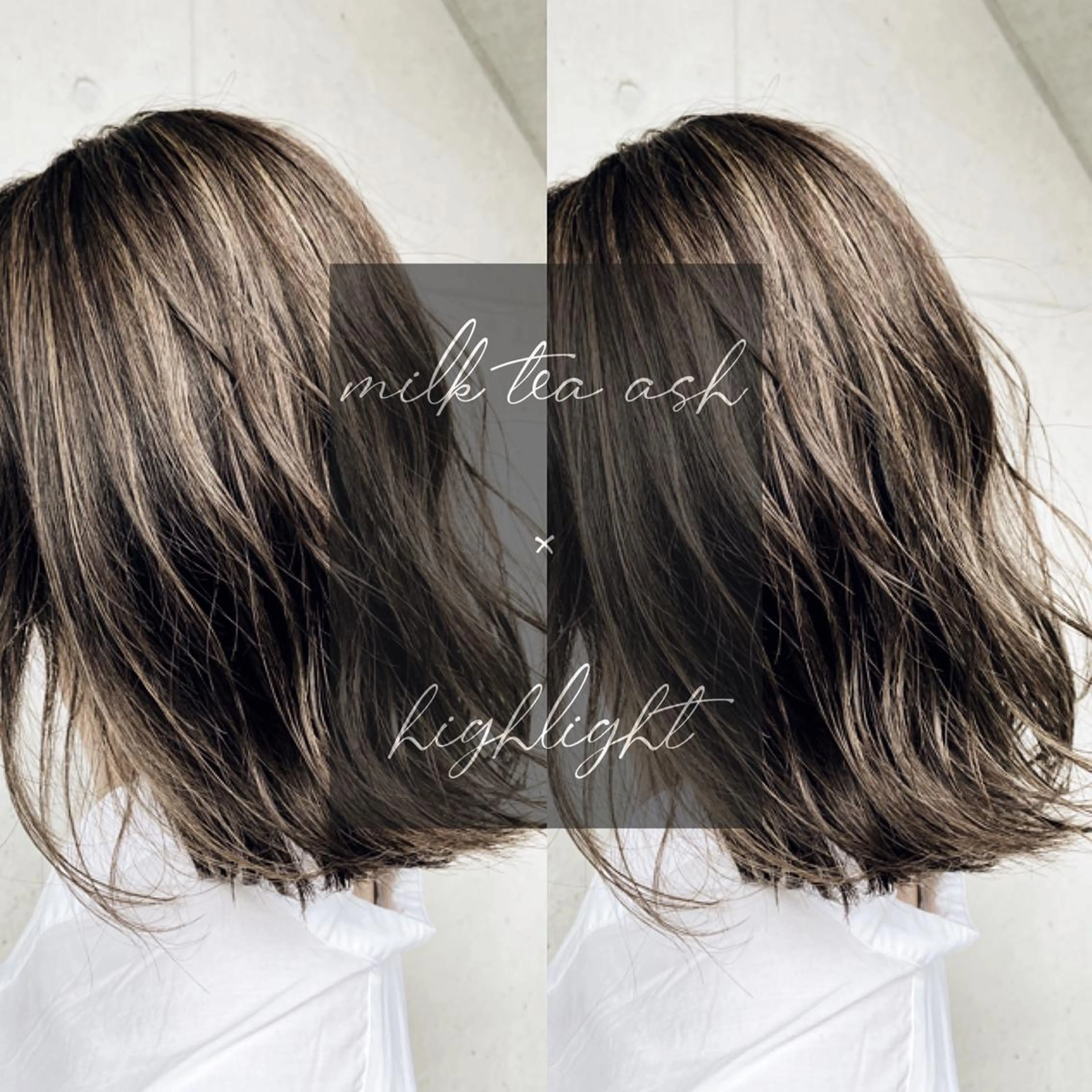 ミディアム カラー アッシュ ハイライトカラー ミルクティーアッシュ 外国人風カラー ハイライト 川越 輝梨奈のヘアスタイル