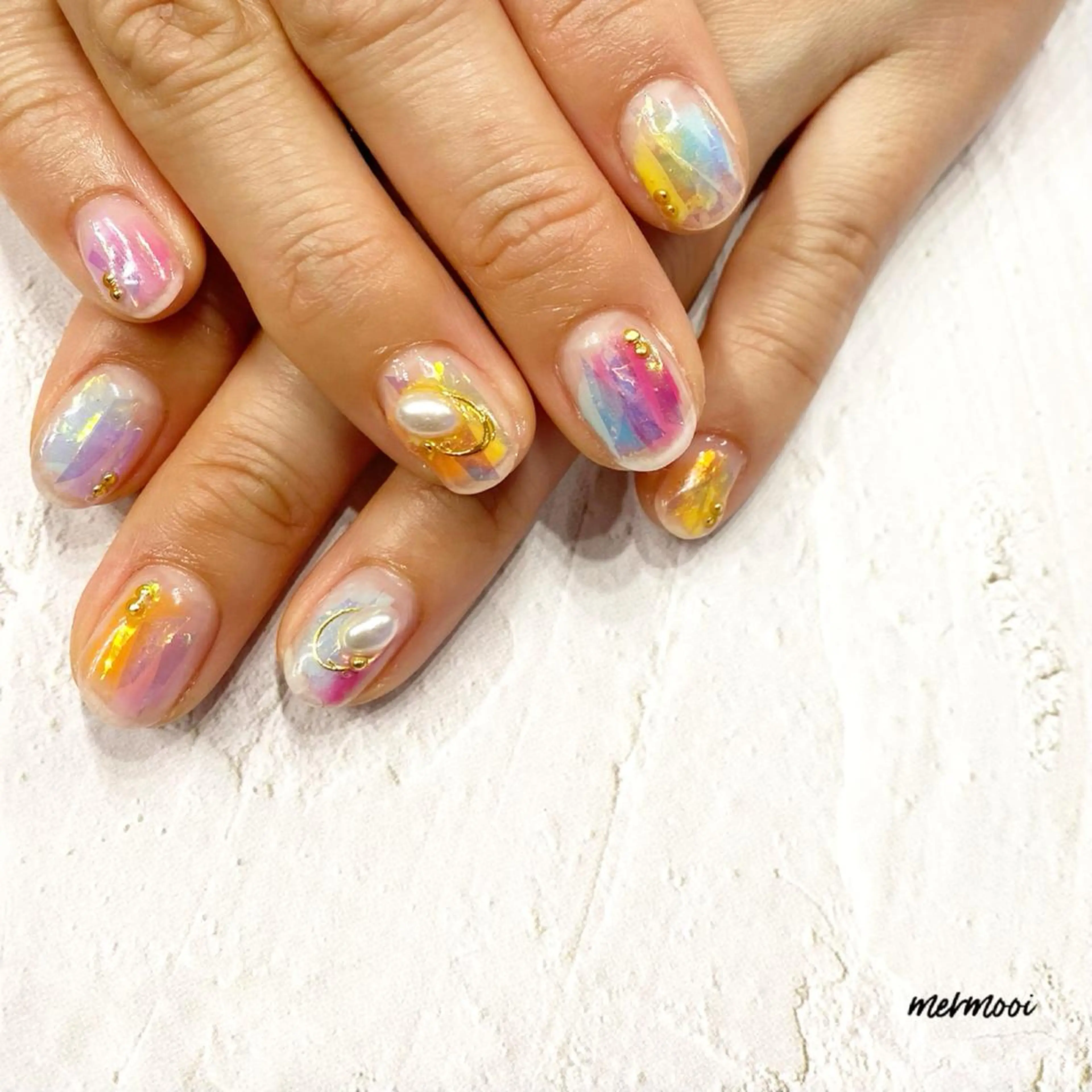 ネイル オーロラネイル クリアネイル ジェルネイル 大理石ネイル(マーブル) ニュアンスネイル melumooi nailのネイルデザイン