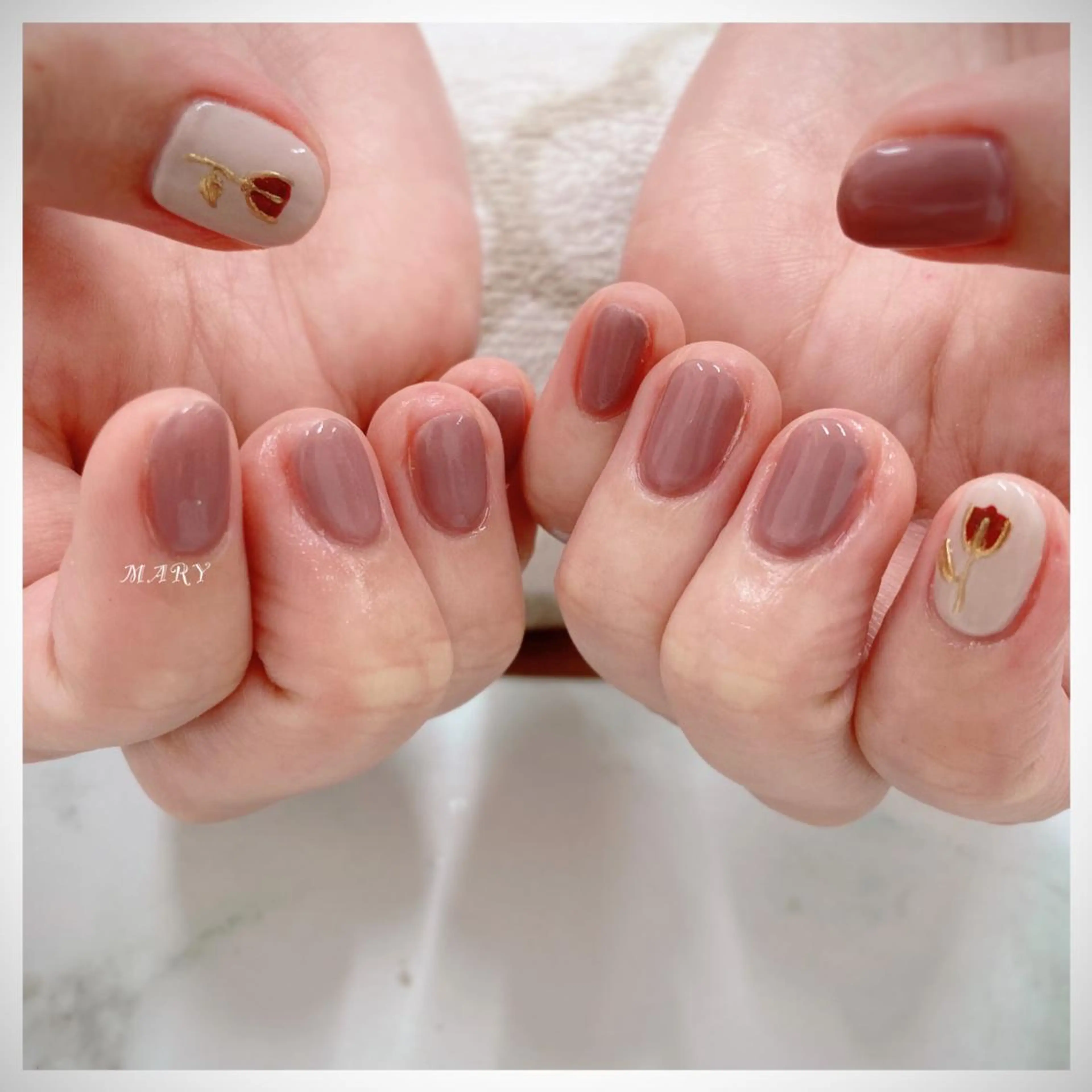 ネイル フラワーネイル ニュアンスネイル ワンカラーネイル 春ネイル Mary nail .narumiのネイルデザイン
