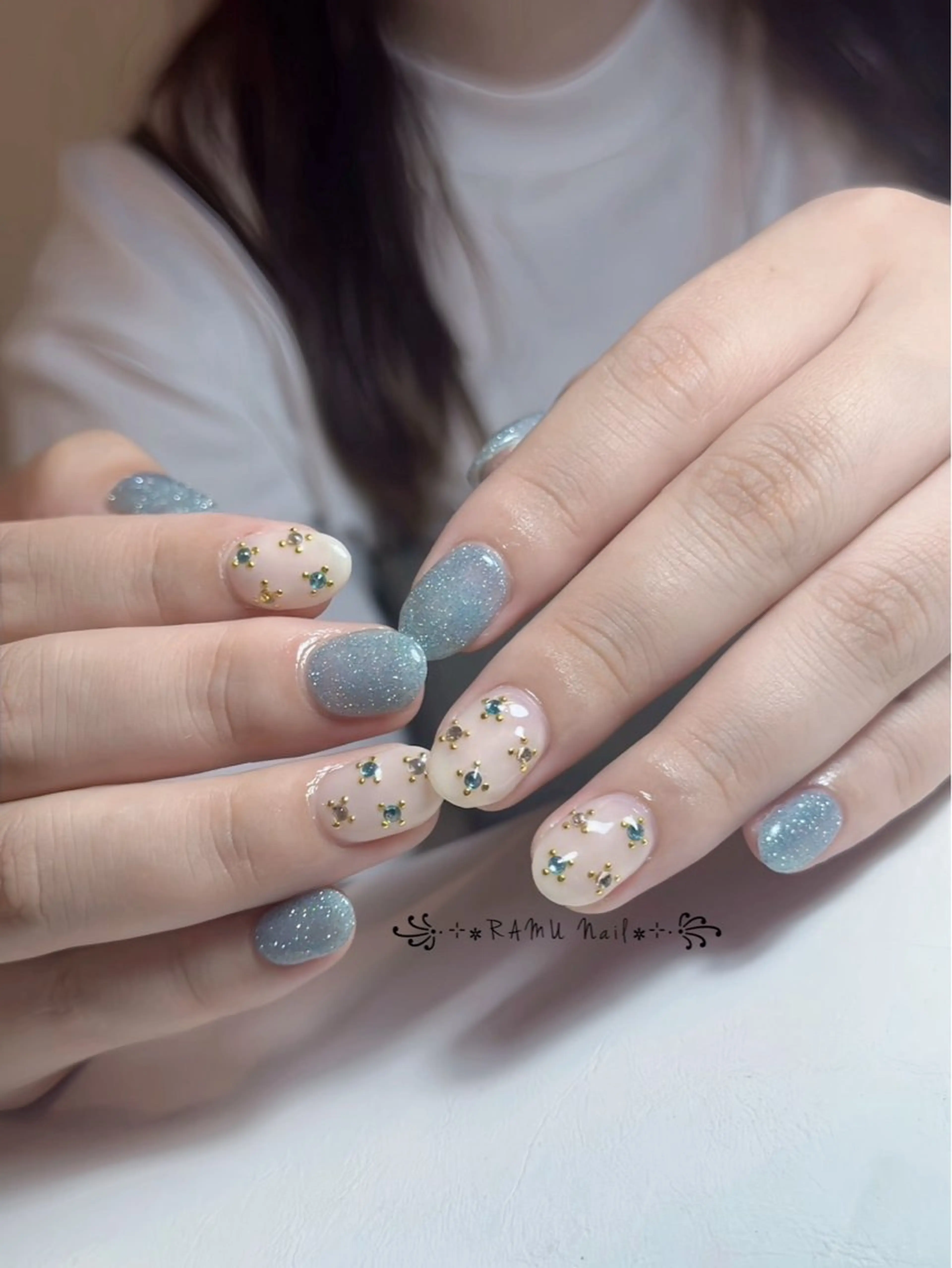 ネイル フラッシュネイル キラキラネイル マグネットネイル ミラーネイル ピンク ハンドネイル RAMU Nail 恵比寿店のネイルデザイン