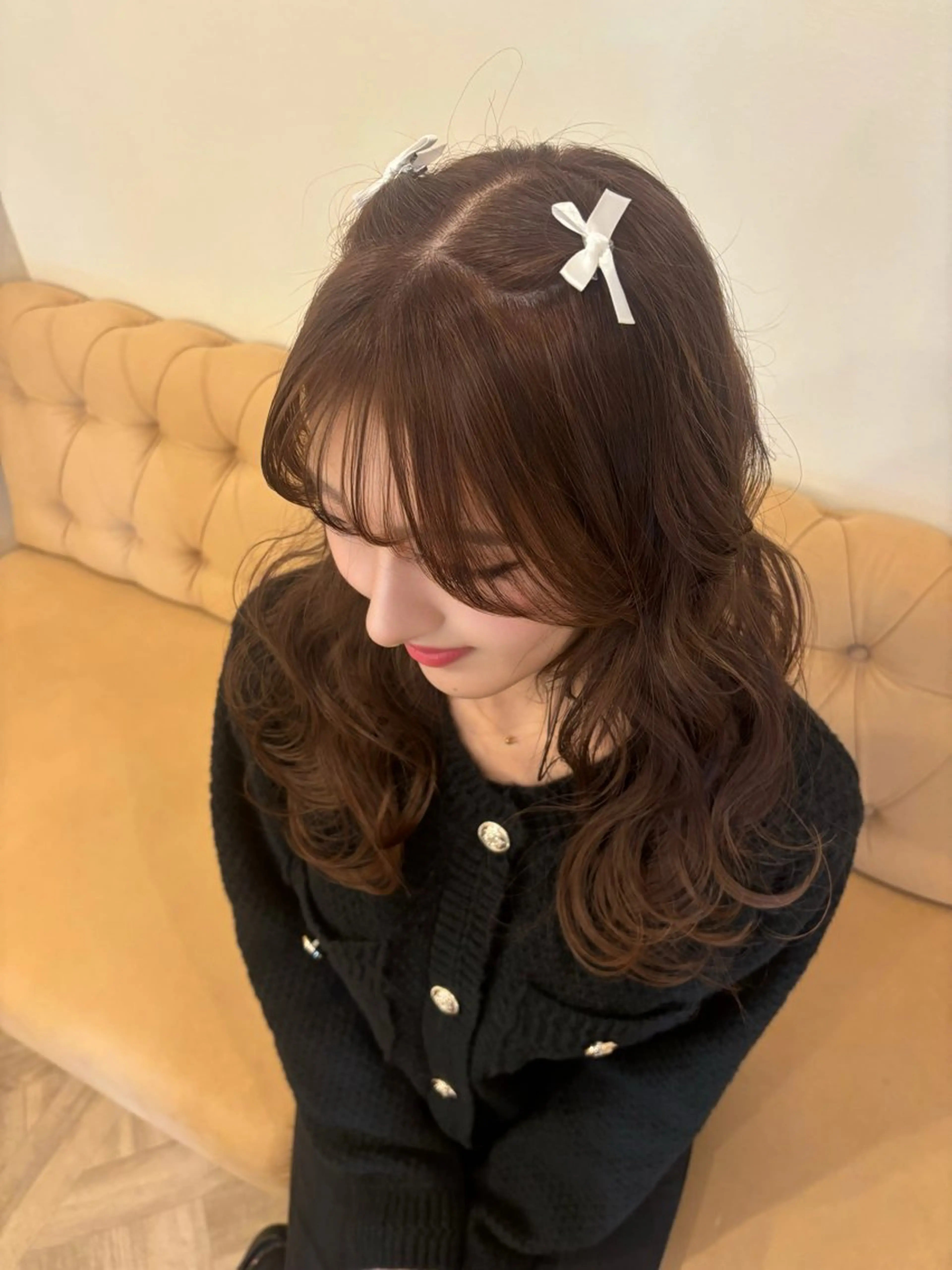 セミロング カラー ミルクティ/ピンク/ レイヤー/yuriaのヘアスタイル