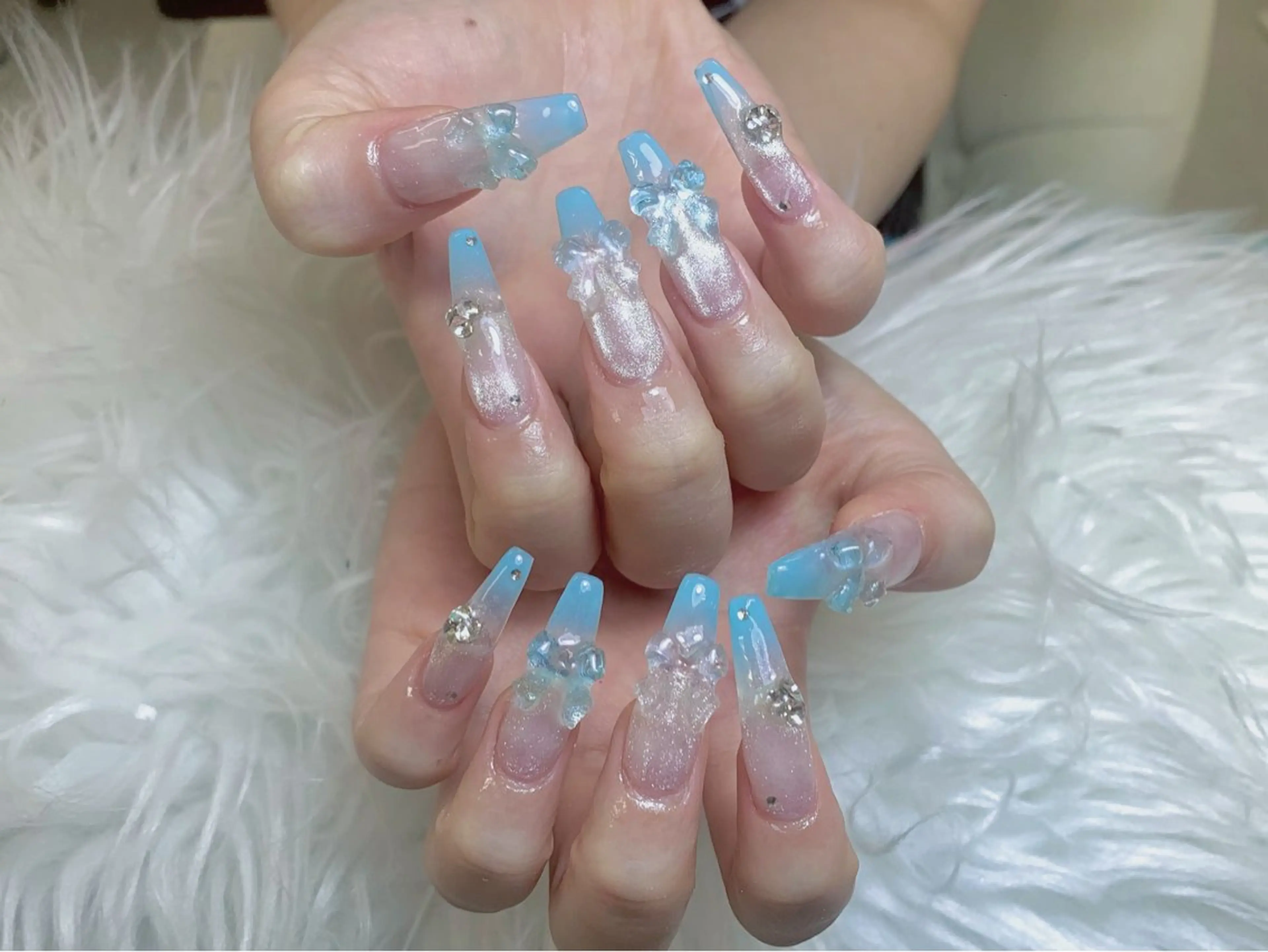 ネイル チークネイル 長さ出し フレンチネイル ジェルネイル ガラスフレンチ ハンドネイル ANH NAIL ゴテゴテ専門店💎のネイルデザイン