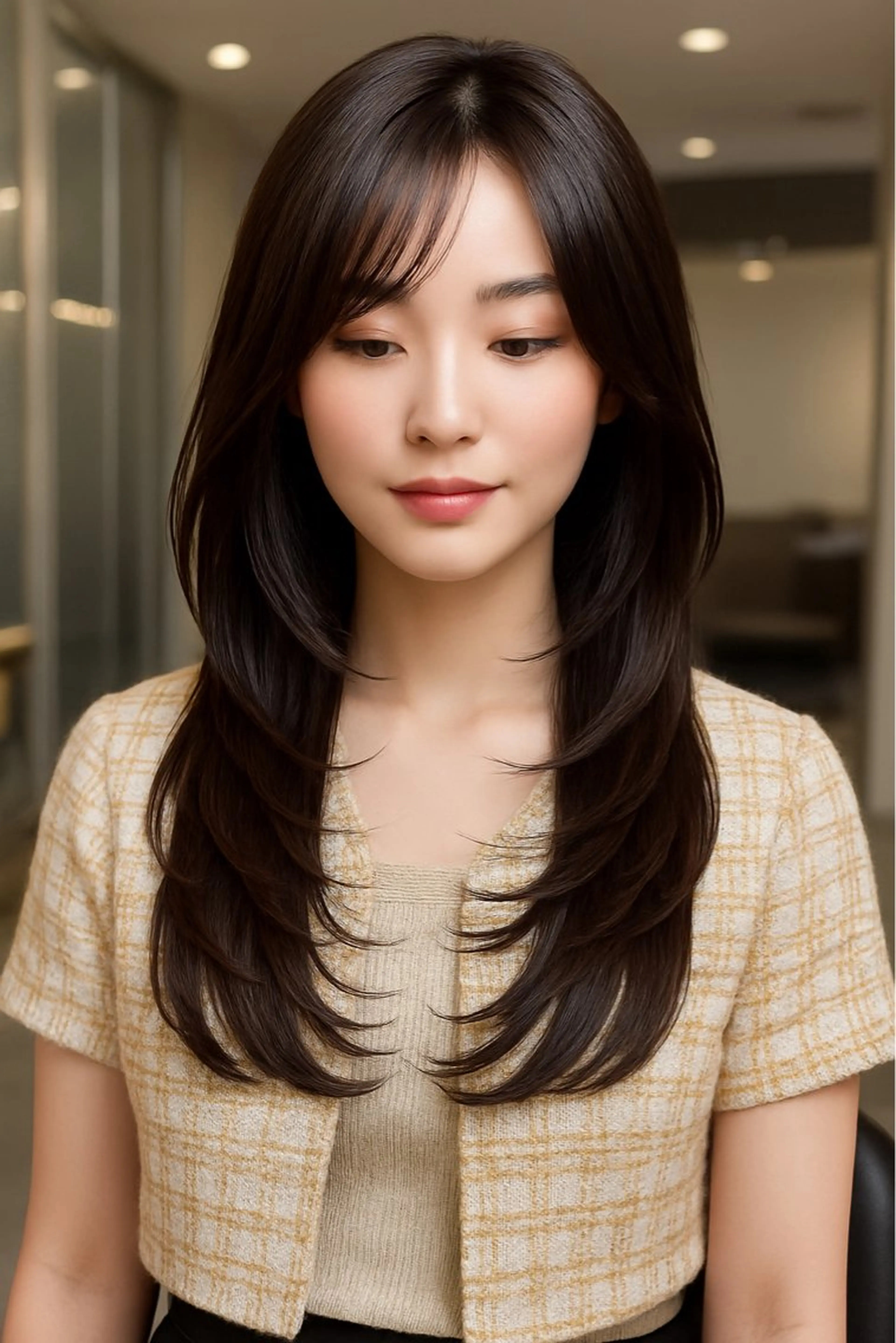 ロング 顔まわりレイヤー 顔周りカット レイヤーカット シャギー 頭から整える美容師 松田のヘアスタイル