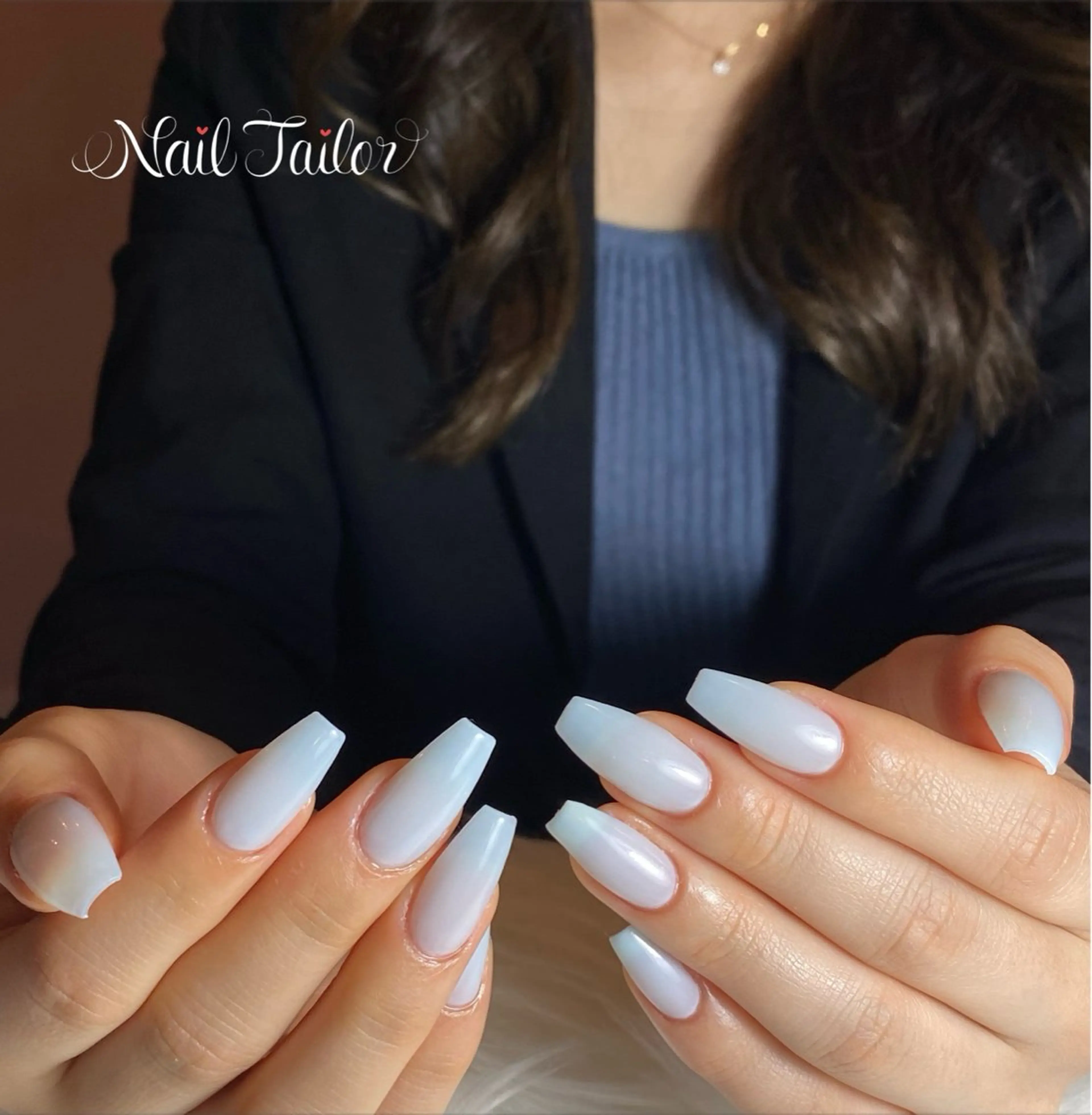 ネイル 長さ出し 水色 オフィスネイル パステルネイル 春ネイル ハンドネイル NailTailor ネイルテイラーのネイルデザイン