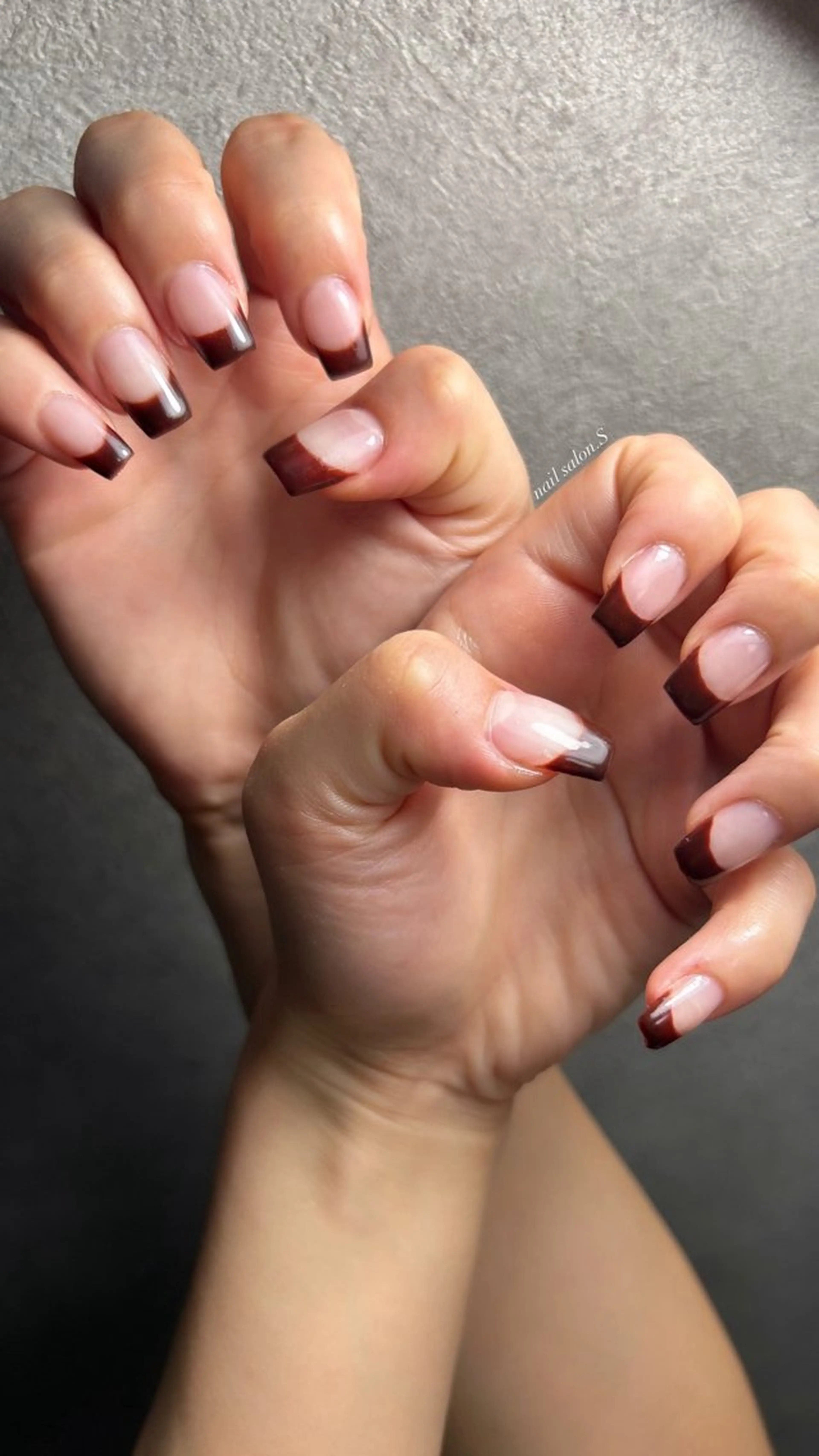 ネイル ボルドー ブラウン クリアネイル 長さ出し フレンチネイル ハンドネイル 関山 志乃のネイルデザイン