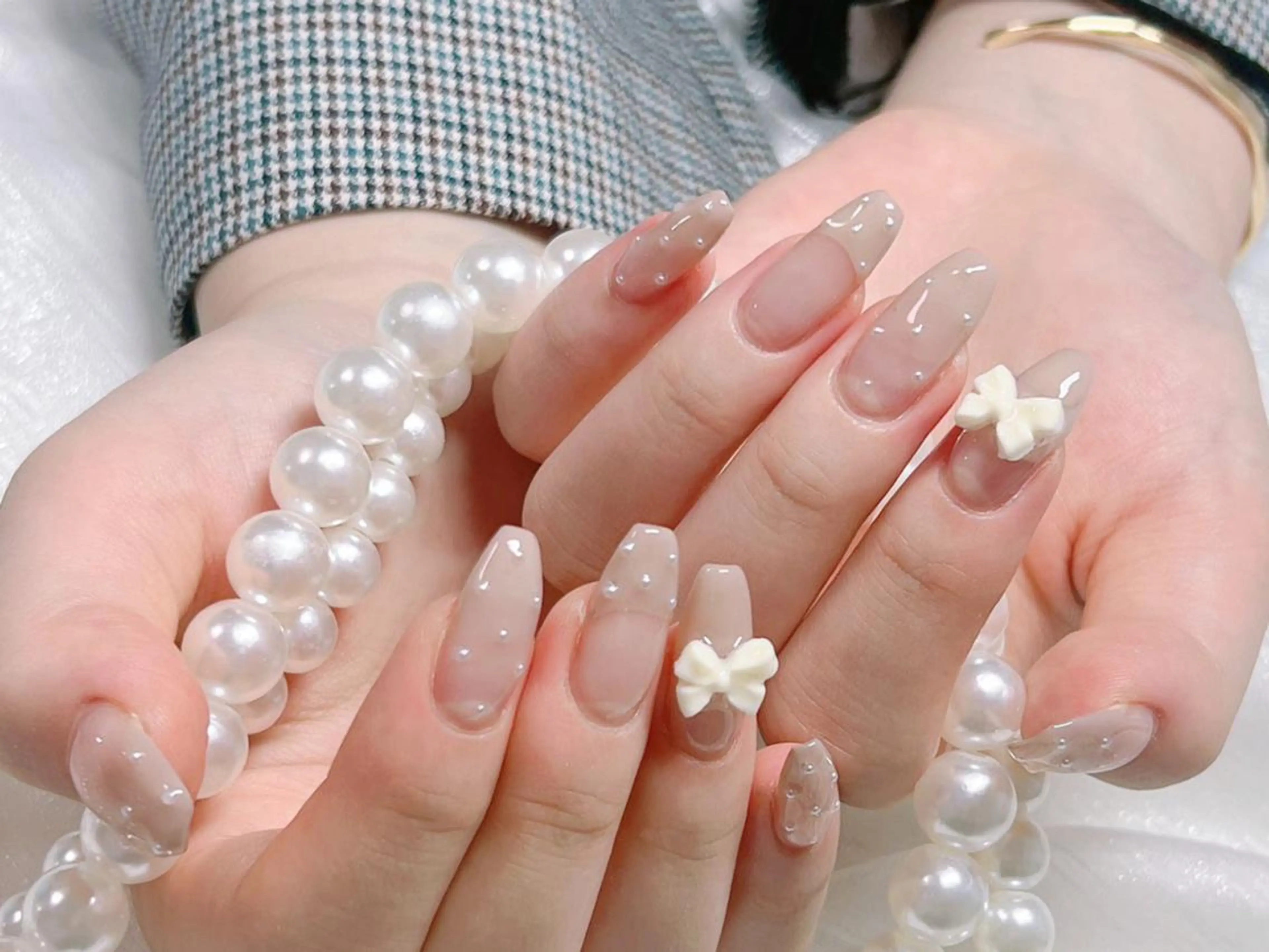 ネイル 長さ出し フレンチネイル キラキラネイル マグネットネイル ニュアンスネイル Lucky nail salonのネイルデザイン