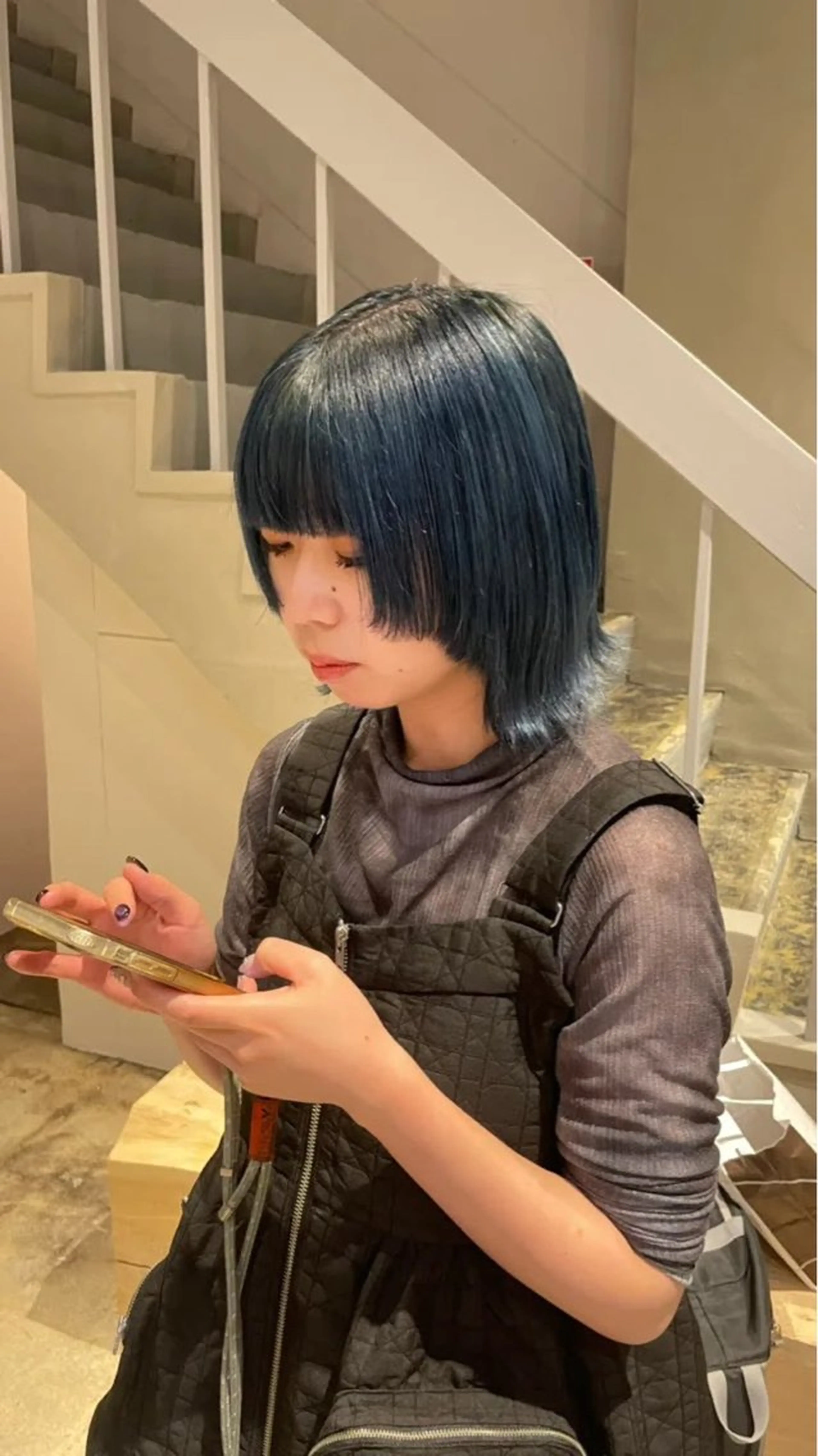 カラー ブルーカラー ネイビーカラー パーマ/透明感カラー 小松のヘアスタイル