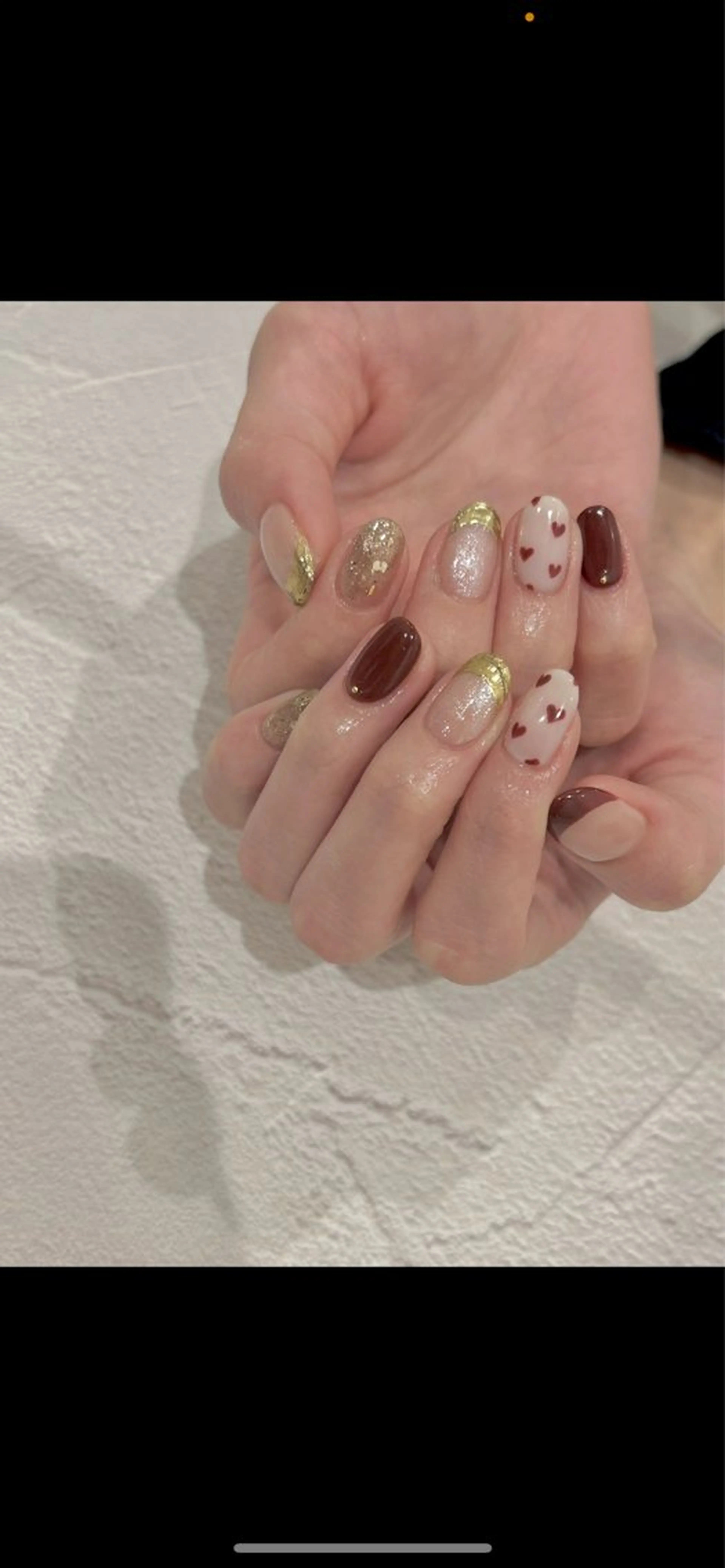 ネイル ボルドー ゴールド ハート 🍑uchida momoka🍑のネイルデザイン