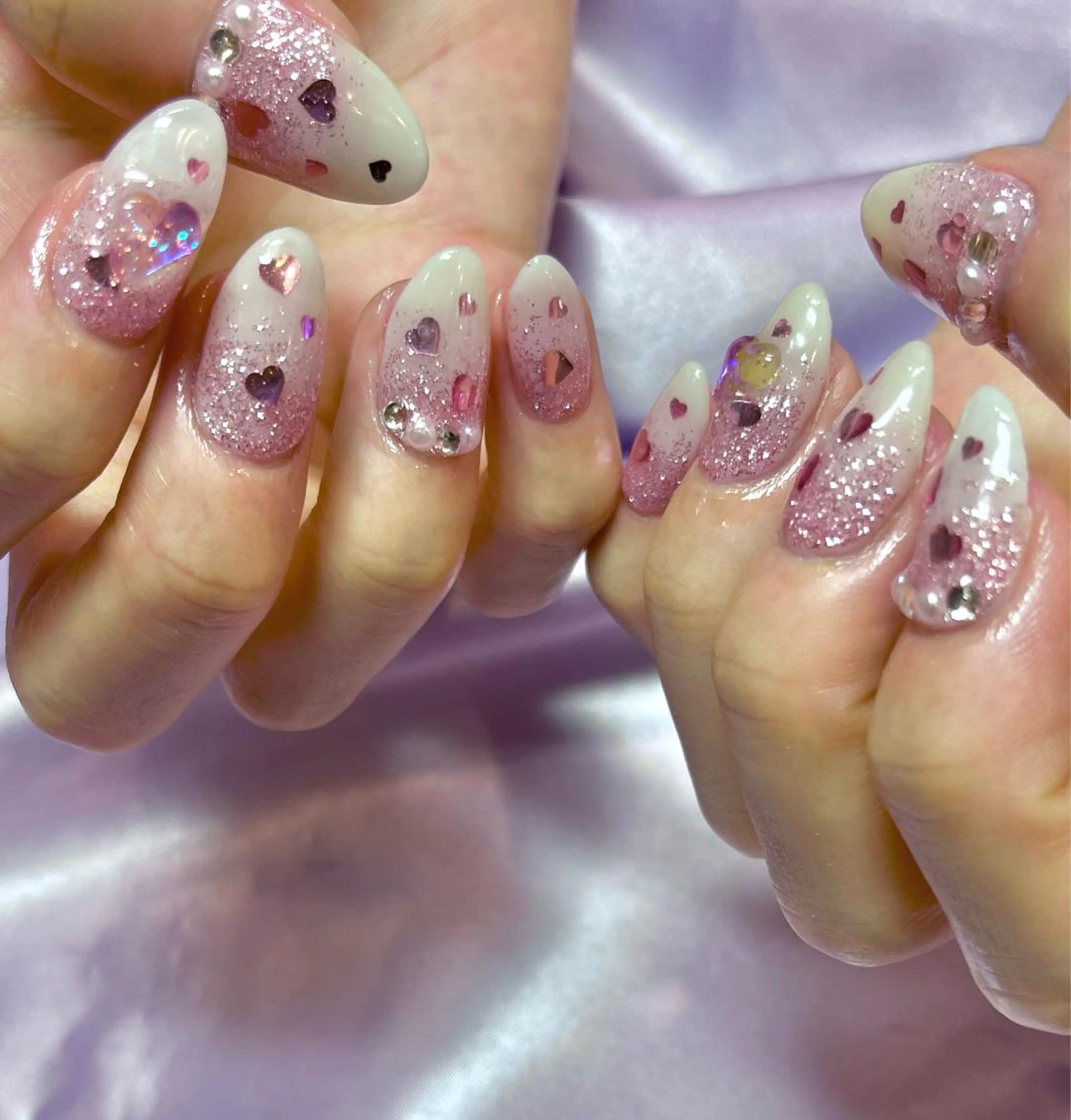 ネイル アートネイル オーロラネイル ハート ホログラムネイル キラキラネイル ハンドネイル フットネイル Para Sol nail　Maoのネイルデザイン