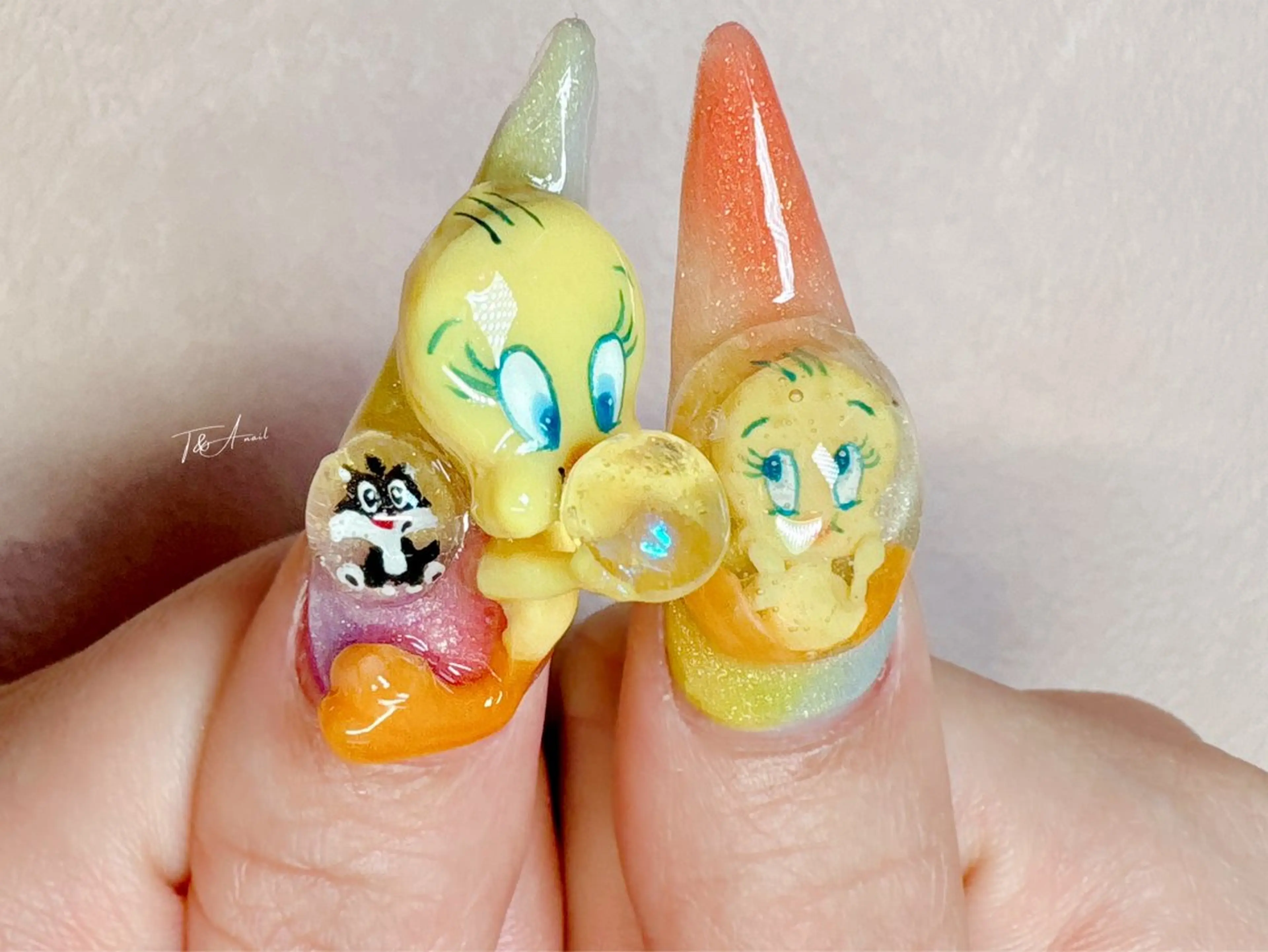 ネイル 長さ出し ジェルネイル ロングネイル スカルプネイル 夏ネイル ハンドネイル T&A nailのネイルデザイン