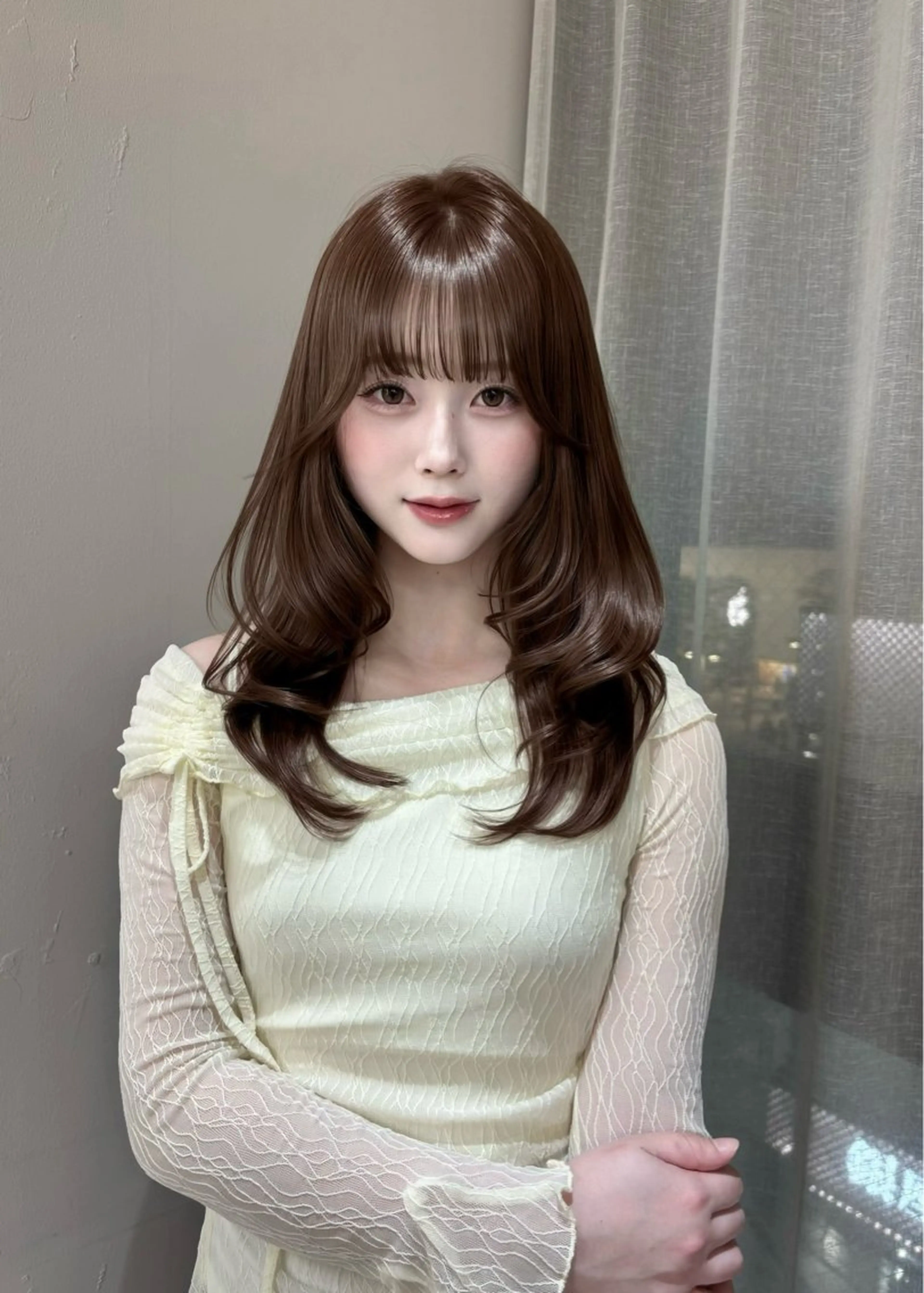 セミロング カラー ベージュカラー 透明感カラー ヘーゼル カット ヘアカラー トリートメント 遠田 彩那のヘアスタイル