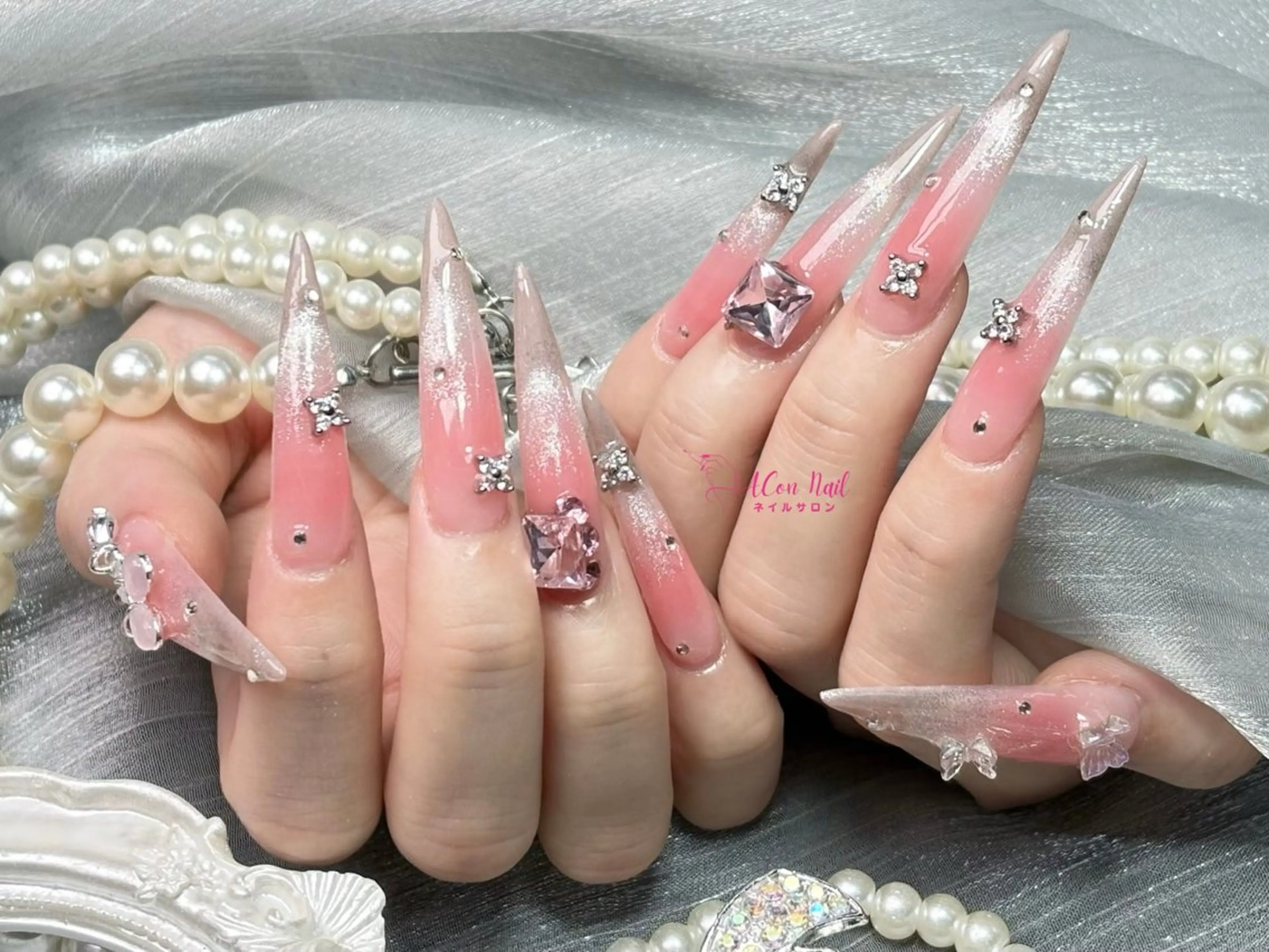 ネイル 桜ネイル 長さ出し フラワーネイル フレンチネイル ジェルネイル ハンドネイル ACon NailSalonのネイルデザイン