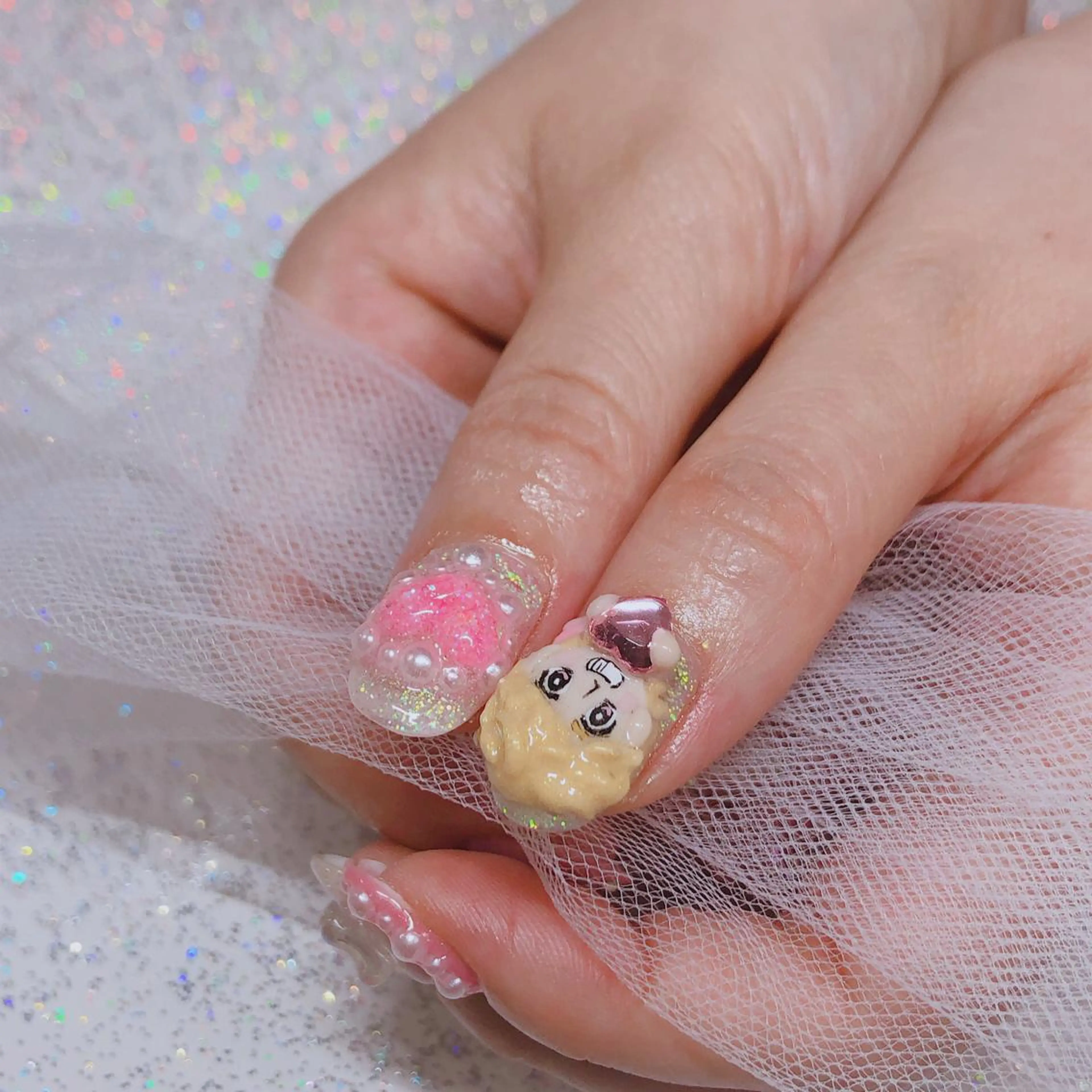 ネイル アートネイル ガーリー ハート キラキラネイル 韓国ネイル ハンドネイル plume nail ☆韓国ネイルのネイルデザイン