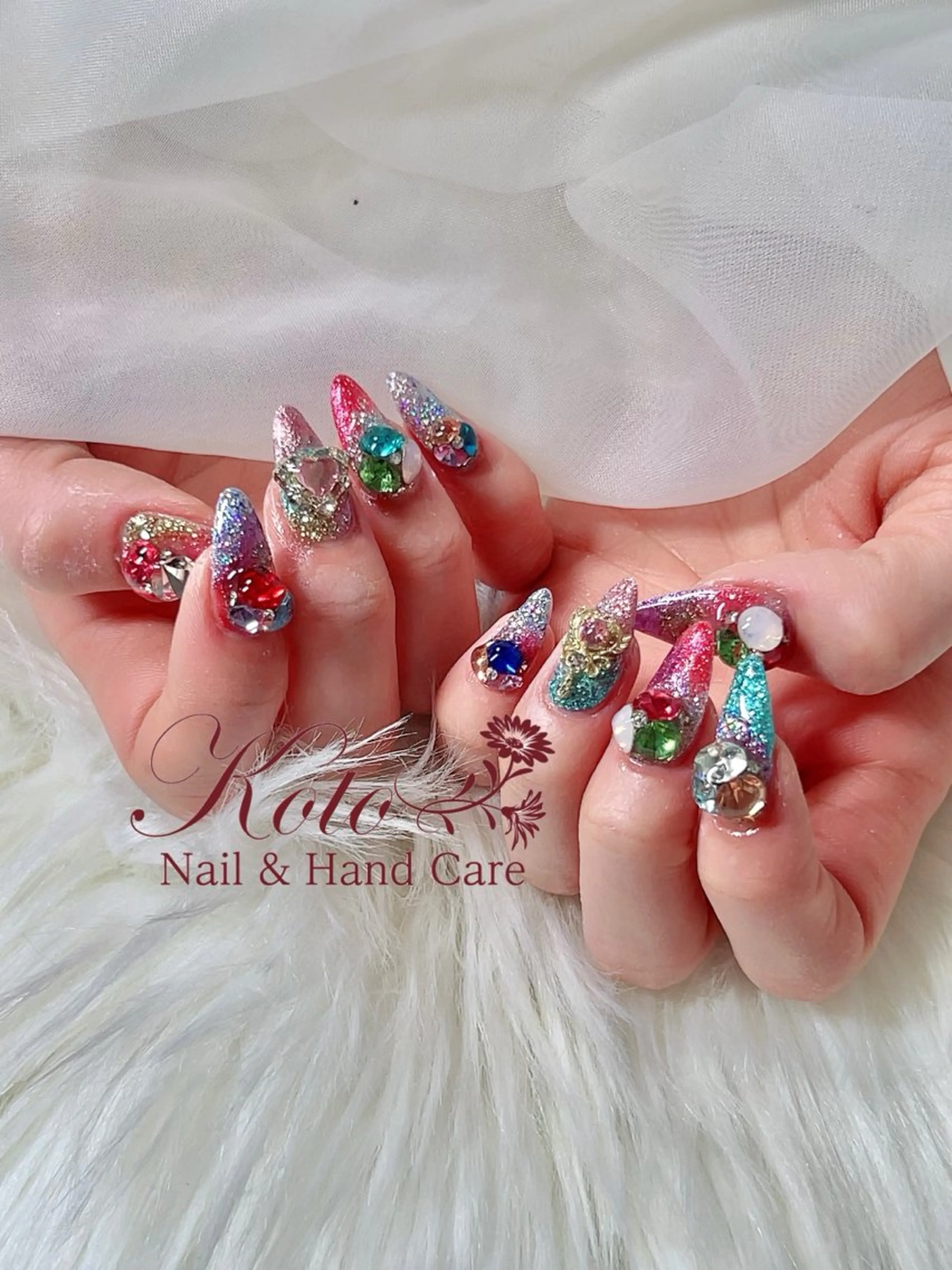 ネイル 長さ出し ジェルネイル 持ち込み ニュアンスネイル 赤色 ハンドネイル Nail Salon KOTOのネイルデザイン