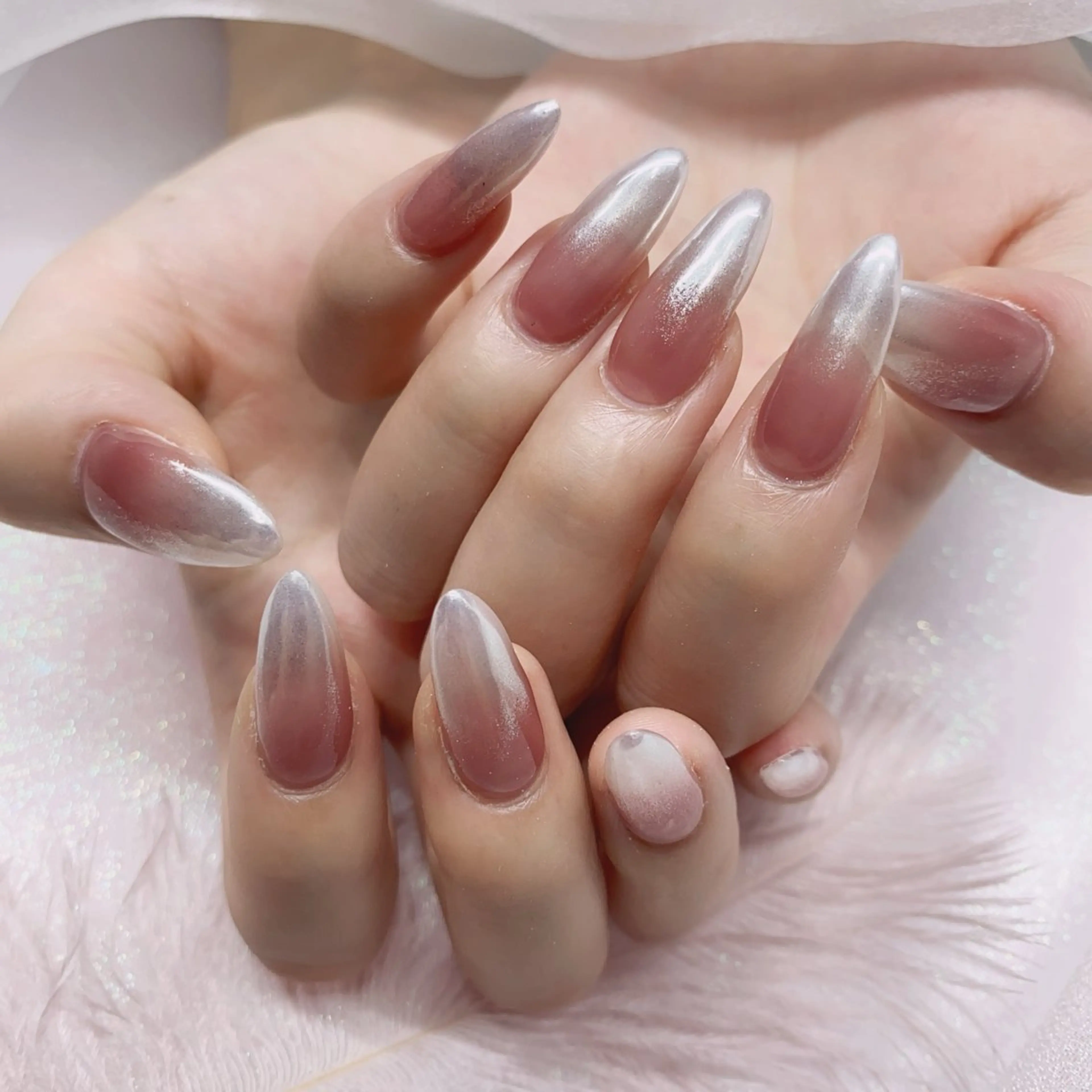 ネイル 長さ出し ジェルネイル キラキラネイル 大理石ネイル(マーブル) ニュアンスネイル Morpho nailのネイルデザイン