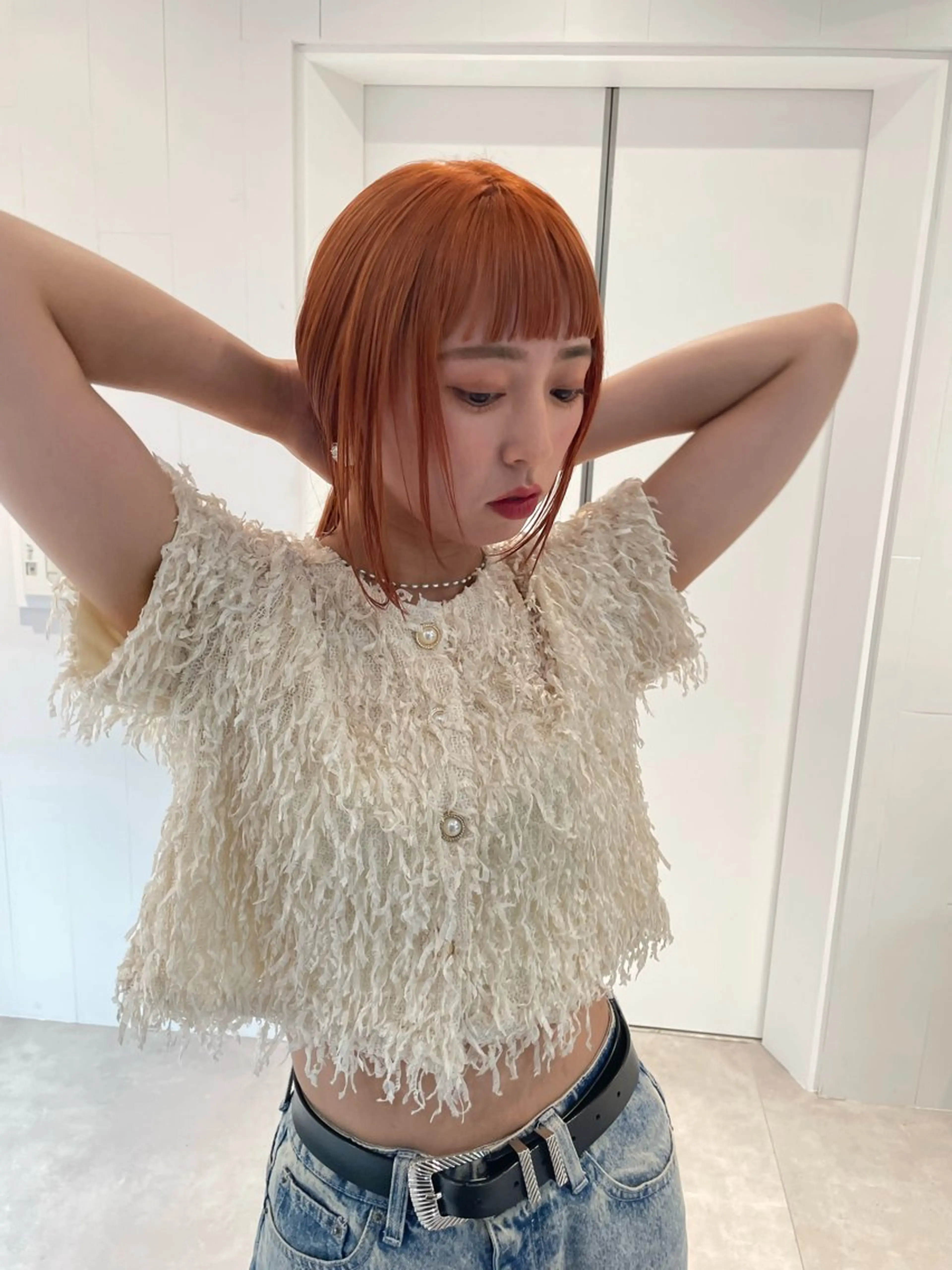 ミディアム カラー ベージュカラー ブリーチ オレンジ オレンジベージュ パーマ/パーマ落とし 【Kouta】のヘアスタイル