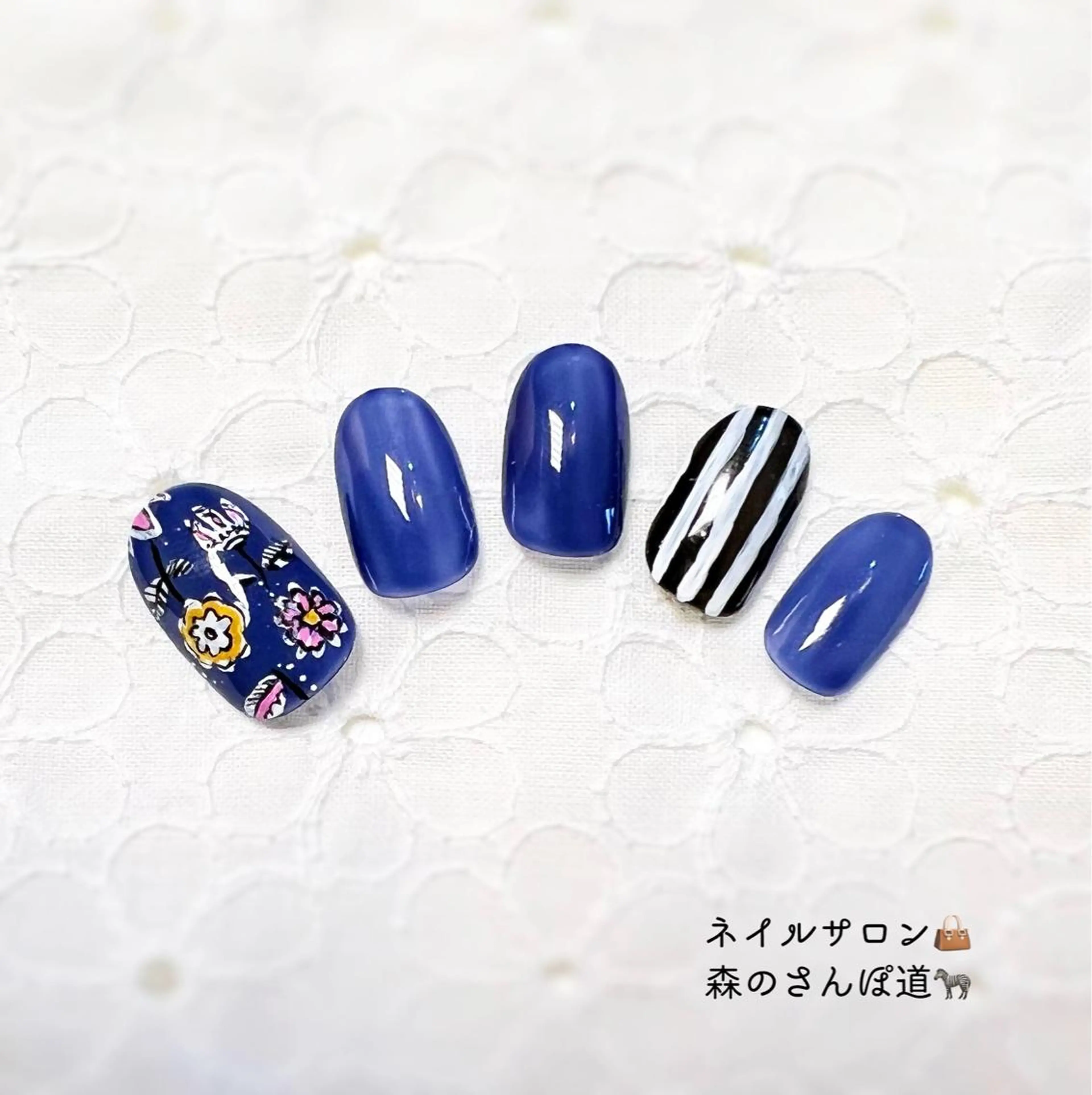 ネイル ハンドネイル ショートネイル 森のさんぽ道のネイルデザイン