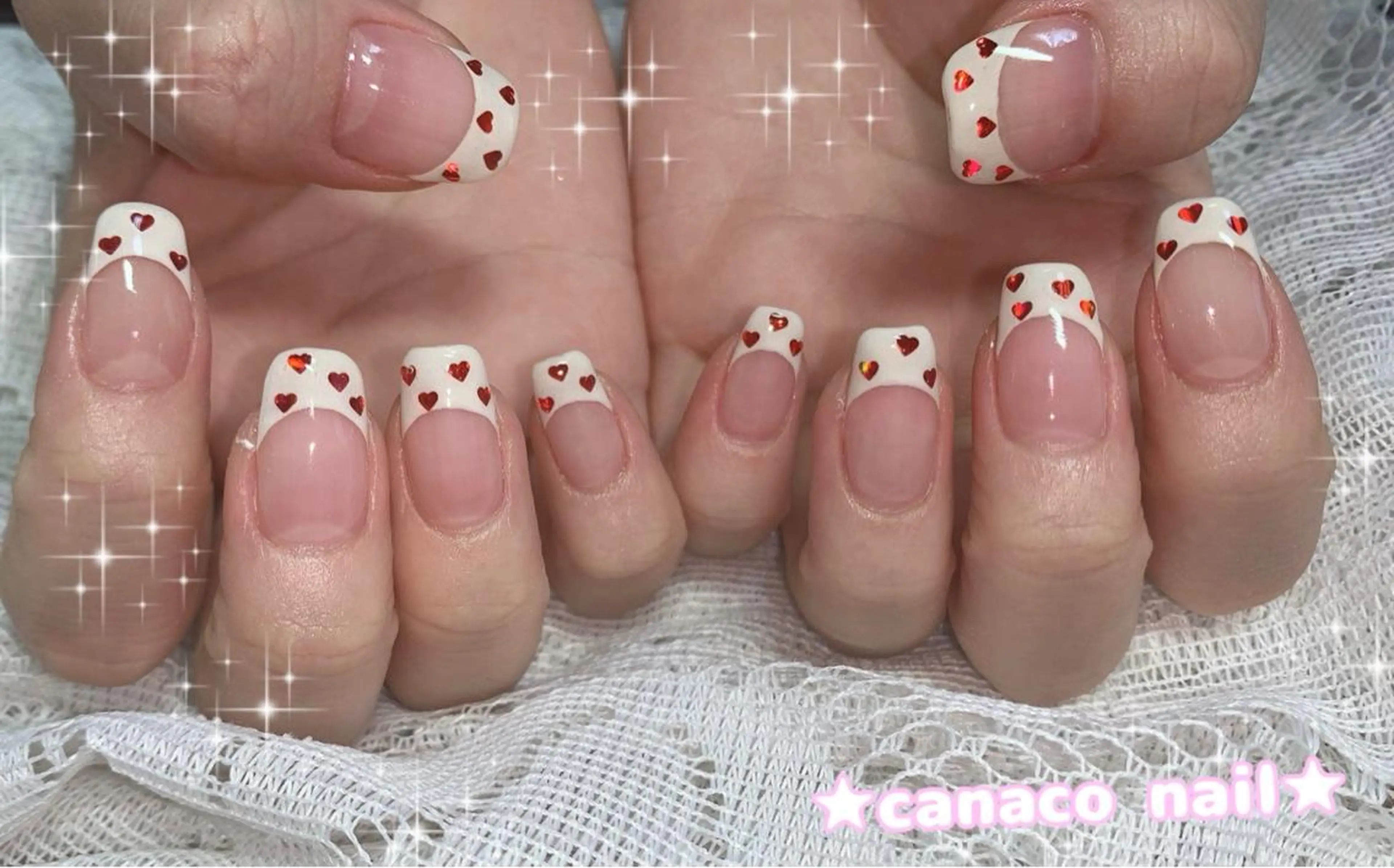 ネイル アートネイル フレンチネイル ジェルネイル ガーリー ハート ハンドネイル ハンドケア ベテランネイル cnc  nailのネイルデザイン