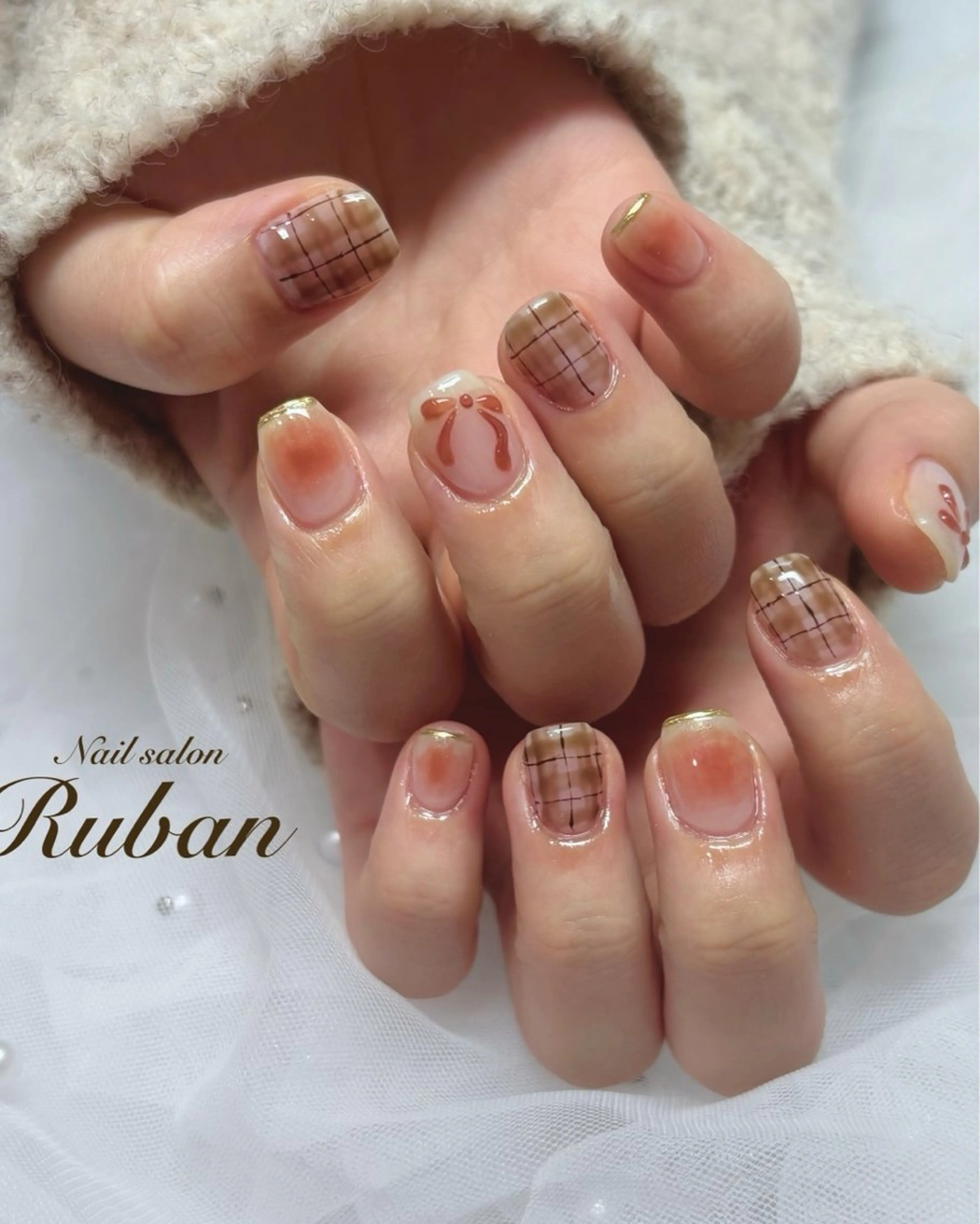 ネイル チークネイル 韓国ネイル リボン ワンホンネイル Nail salon Rubanのネイルデザイン