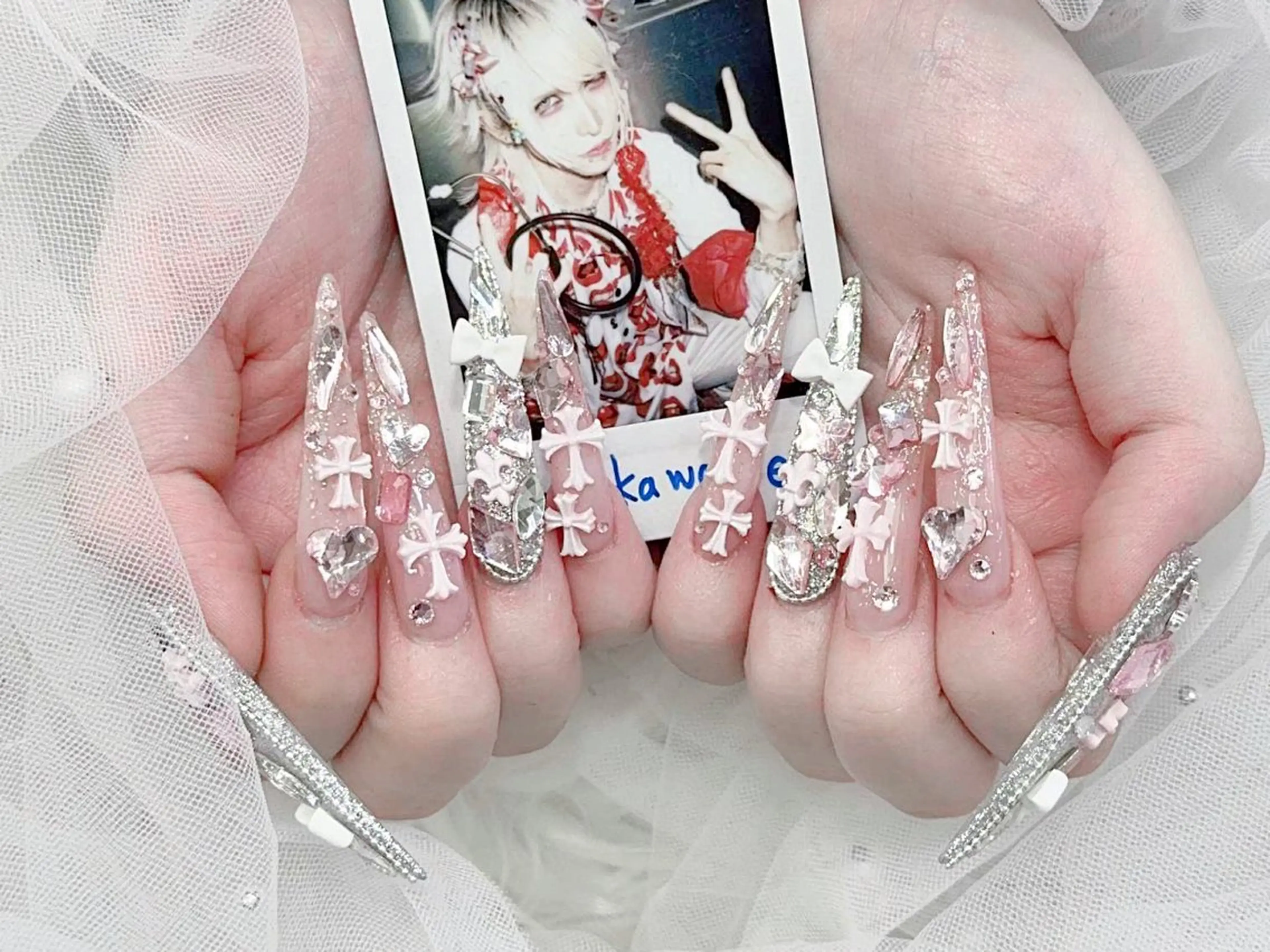 ネイル 成人式 大理石ネイル(マーブル) リボン 夏ネイル ネイルチップ ハンドネイル MoMoA Nail ネイル長さ出し専門店のネイルデザイン