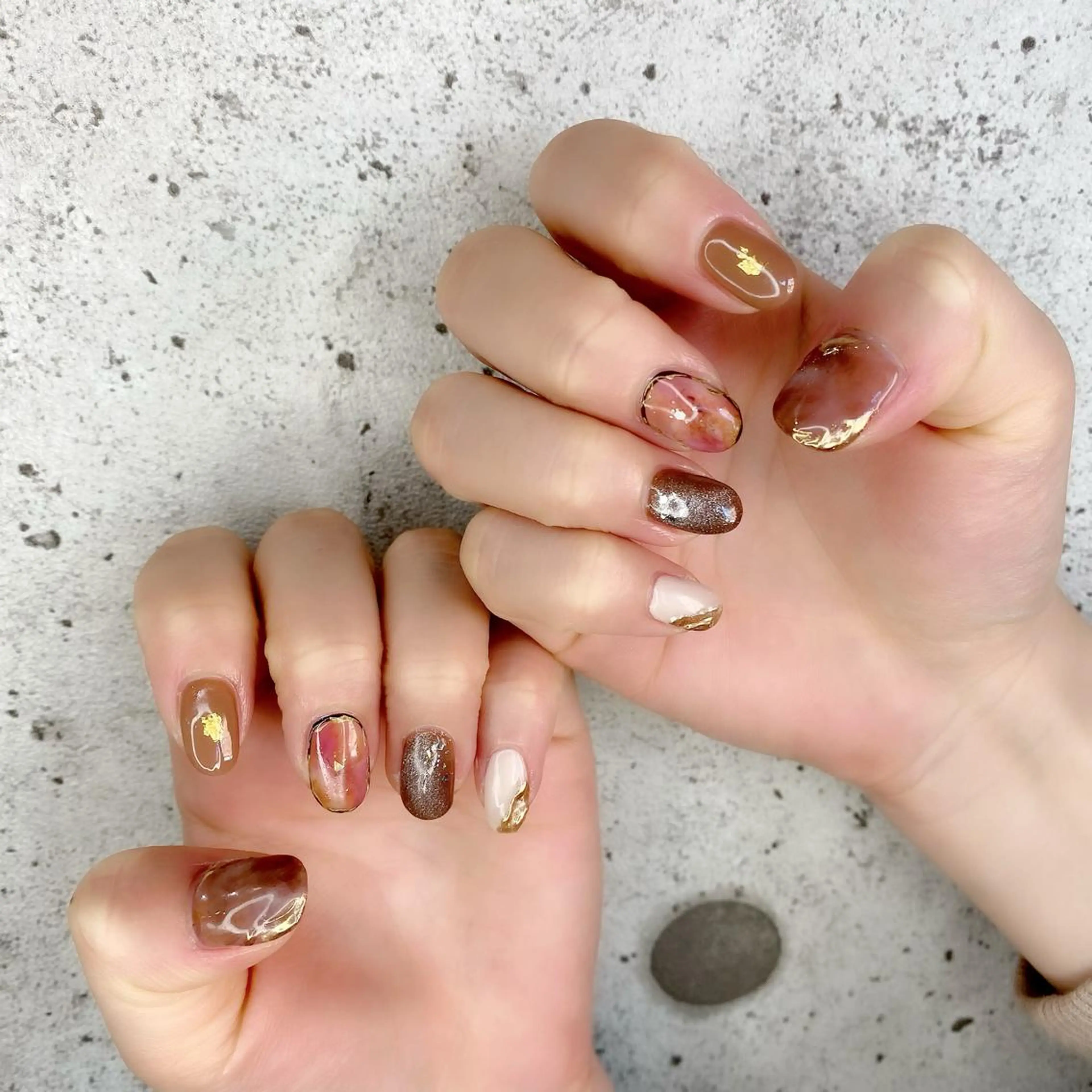 ショート カラー パーマ ヘアアレンジ メンズ キッズ ネイル マツエク・マツパ ブラウンカラー カラーマツエク ブラウン ゴールド ミラーネイル ハンドネイル Salon Ｋのネイルデザイン