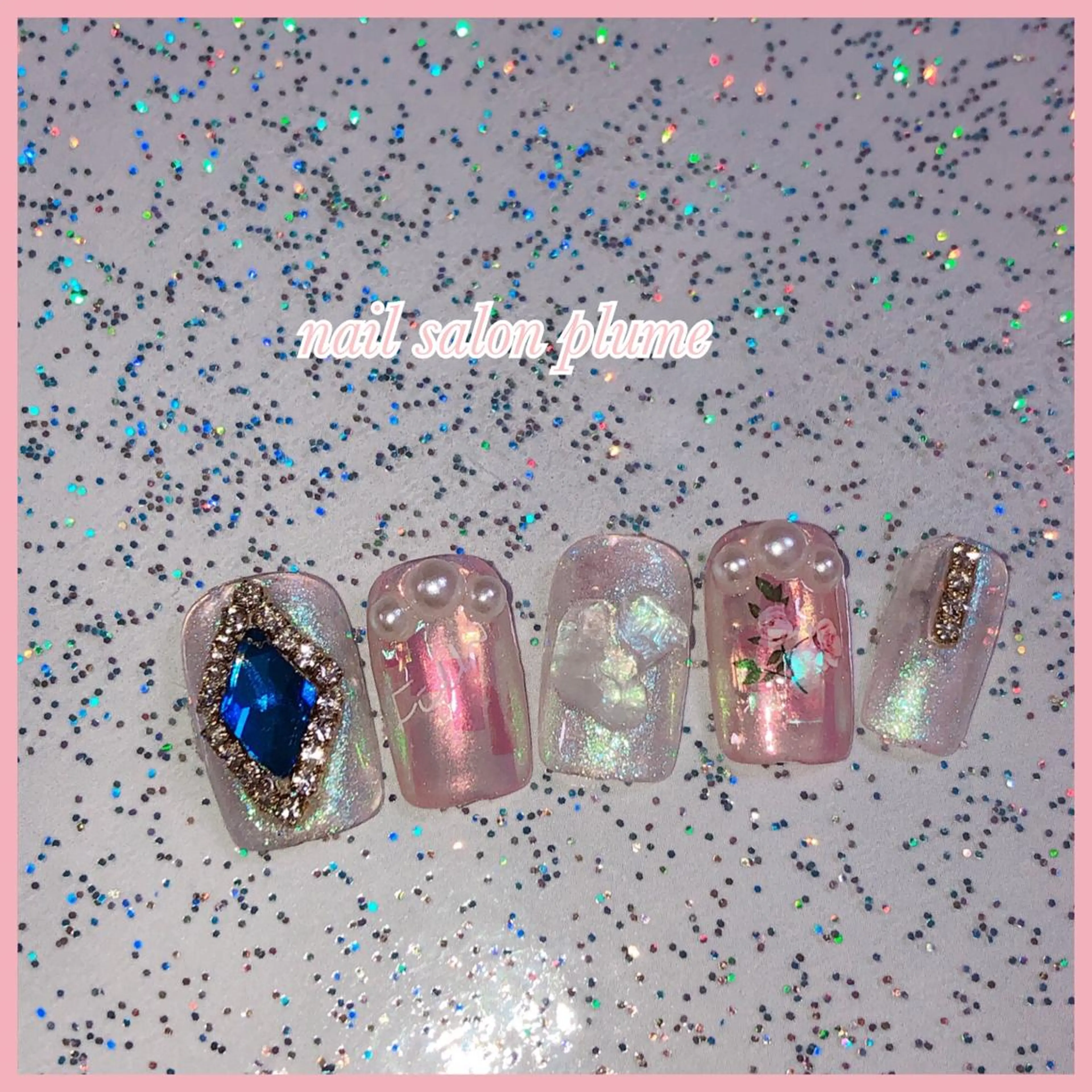 ネイル アートネイル オーロラネイル フラワーネイル ゴールド ハート ハンドネイル plume nail ☆韓国ネイルのネイルデザイン