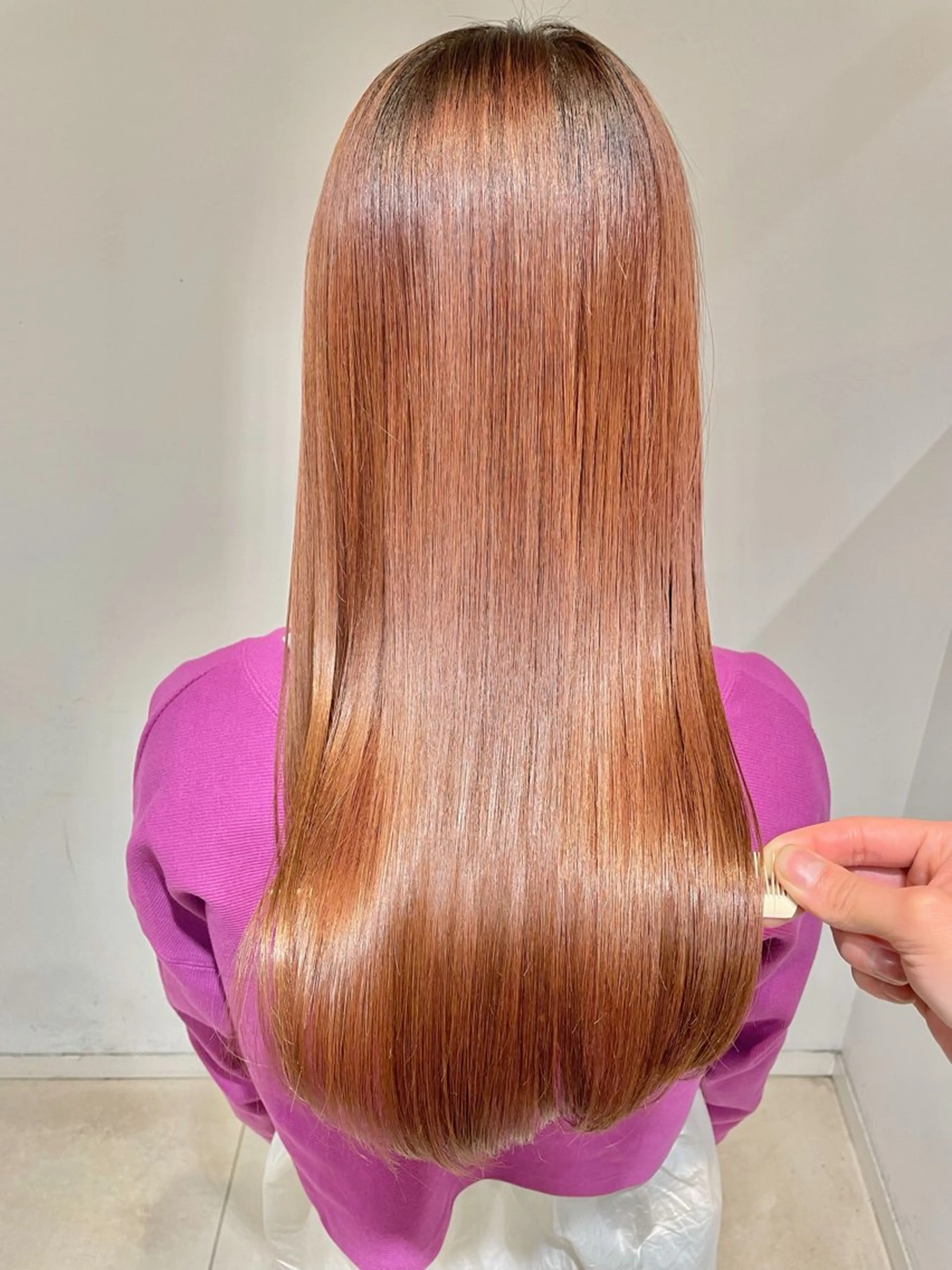 ロング 最小ダメージ縮毛矯正 /暖色カラー/Rieのヘアスタイル