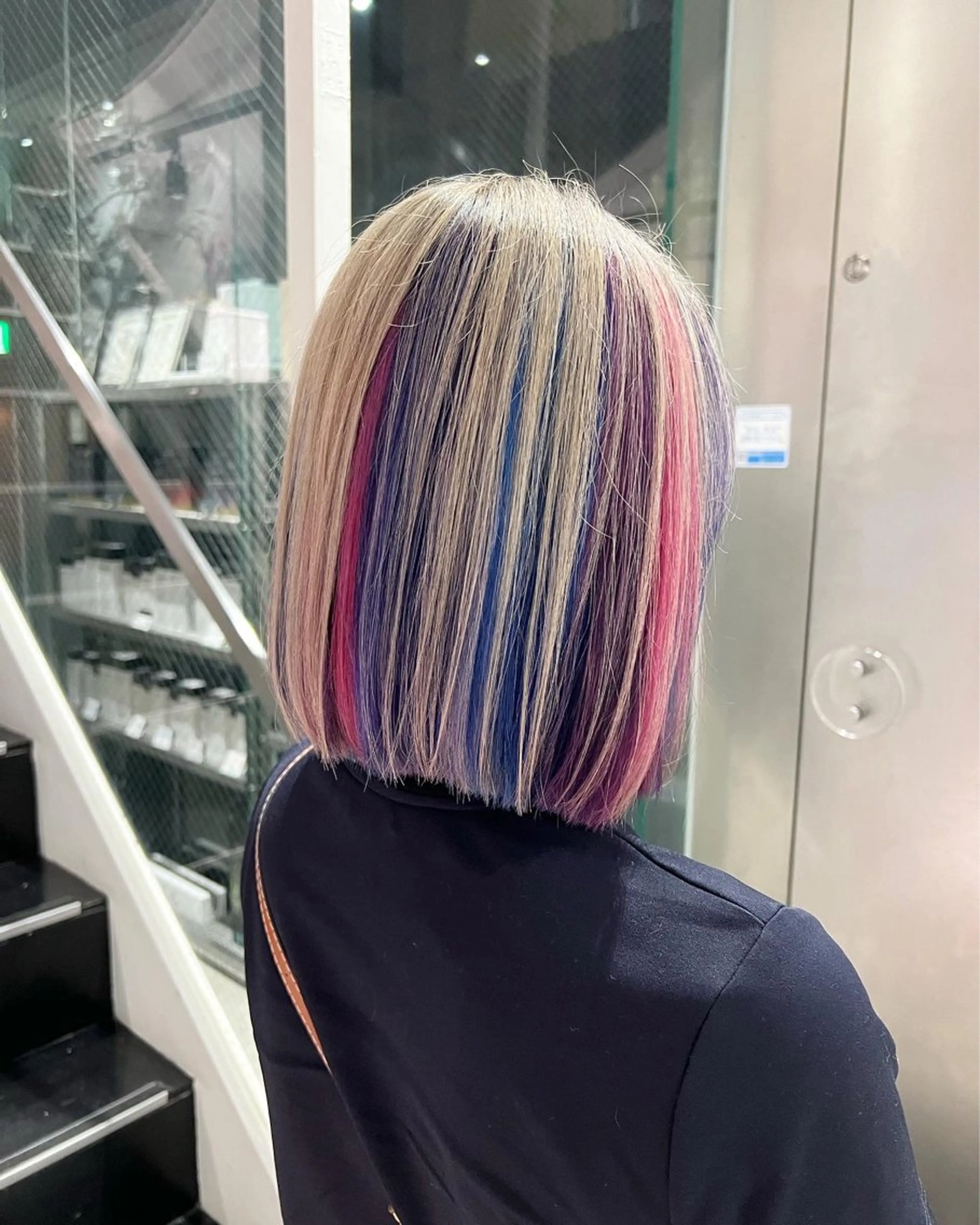 ミディアム カラー ブリーチ ユニコーンカラー ボブ カット ヘアカラー トリートメント インナーカラー/天神 ブリーチ/吉田のヘアスタイル