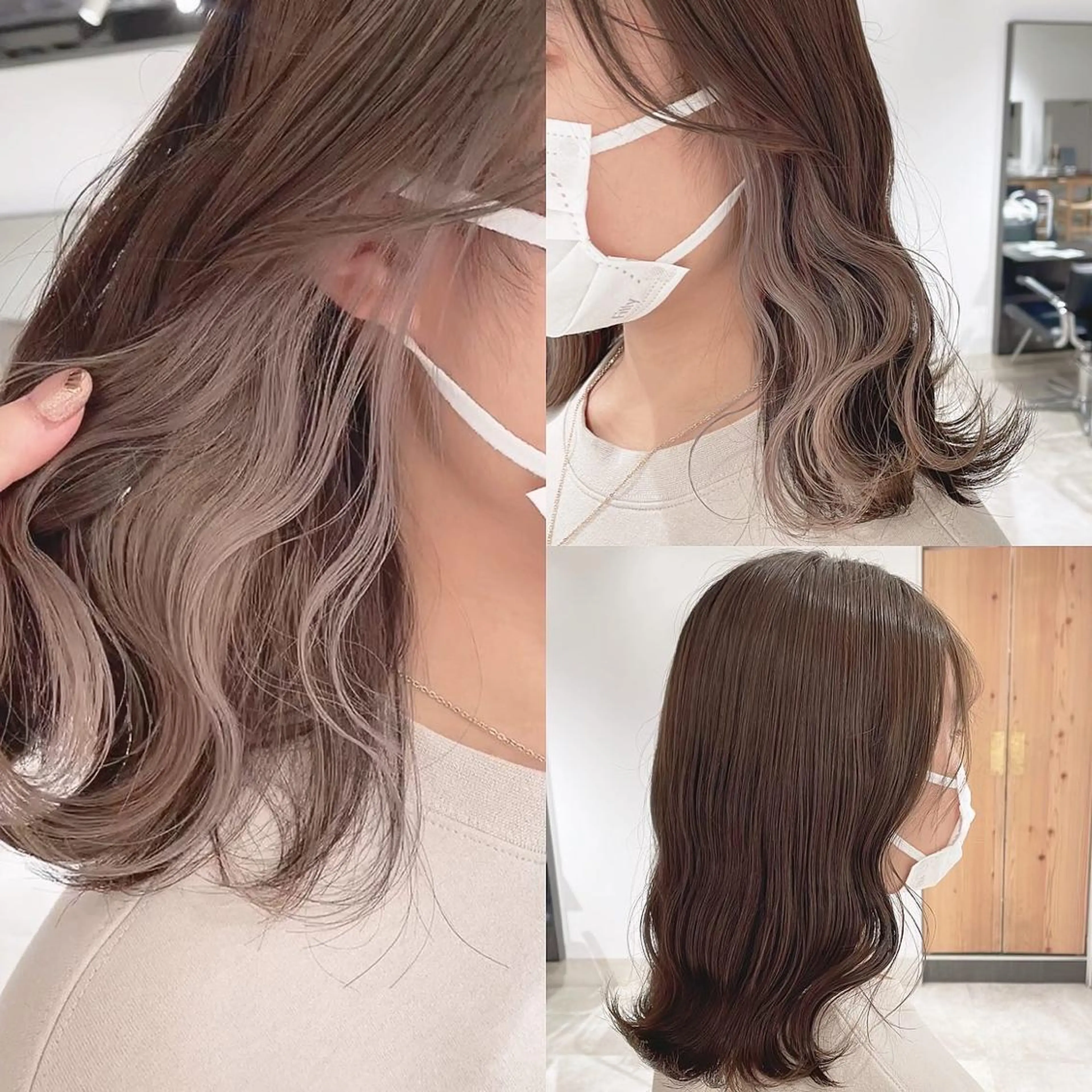 セミロング カラー ブリーチ イヤリングカラー グレージュ ヘアカラー トリートメント 渋谷:インナーカラー ／🍒エリカ🍒のヘアスタイル