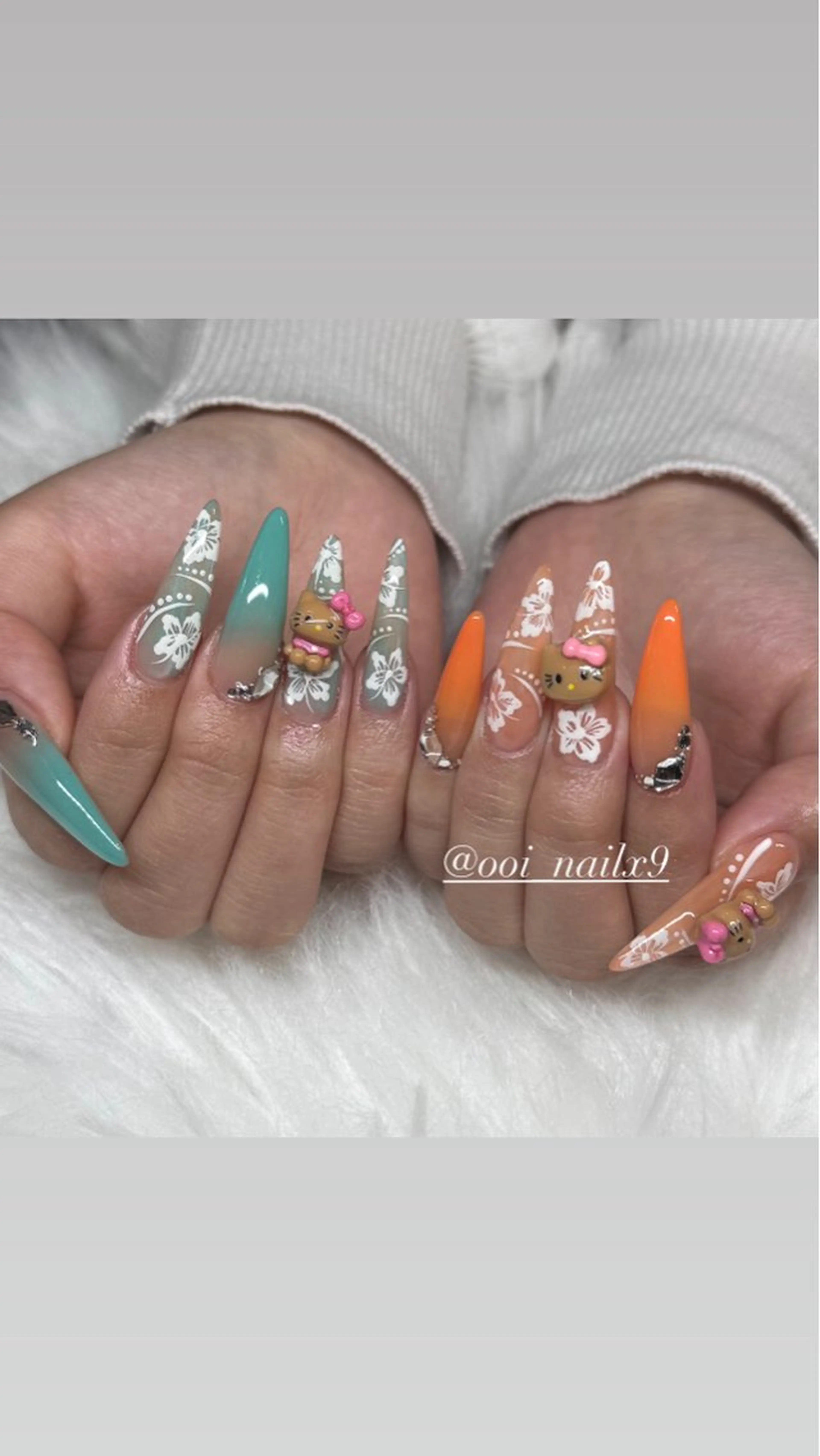 ネイル ブルー オレンジ 夏ネイル M-nail ／ KONOMIのネイルデザイン