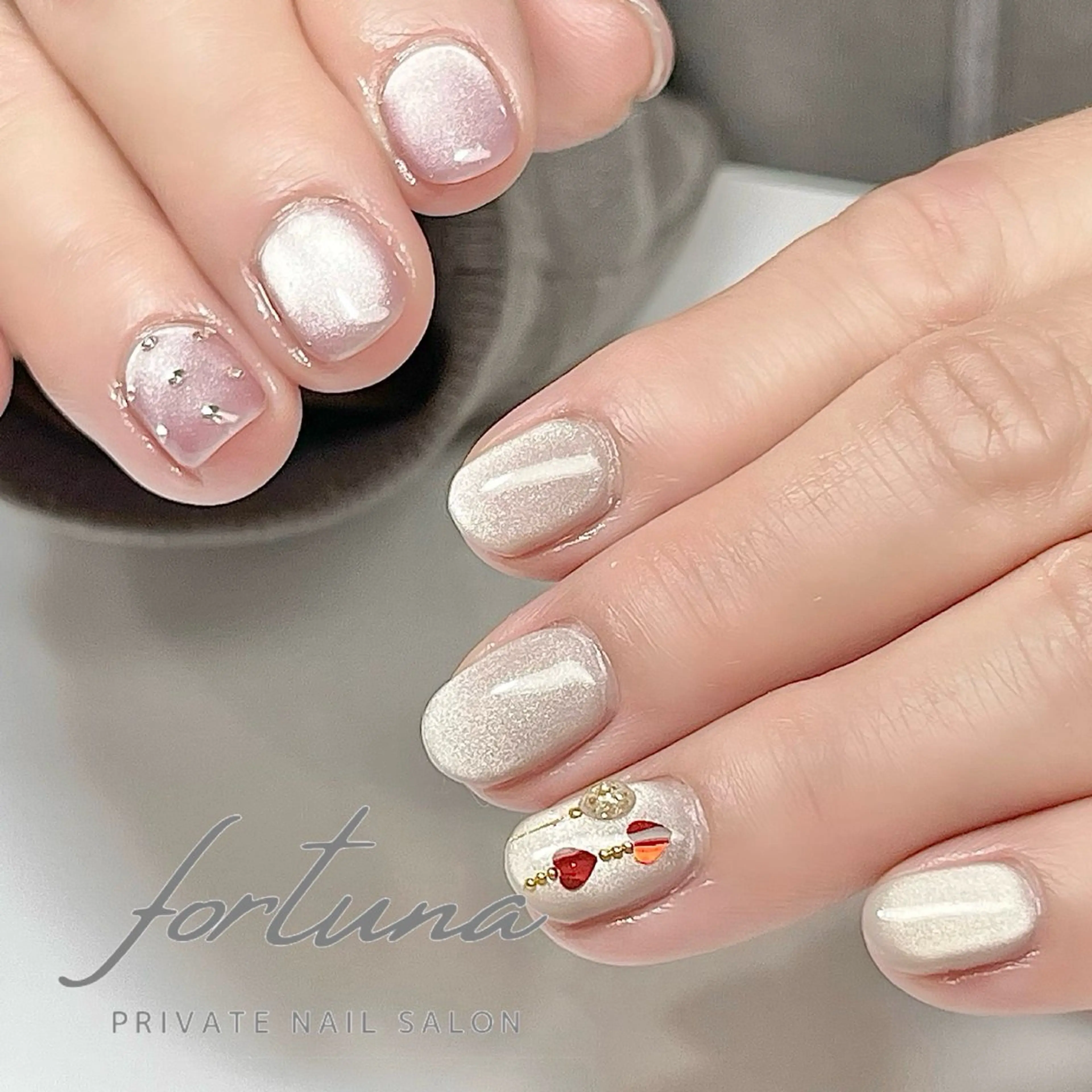 ネイル ジェルネイル ハート マグネットネイル パラジェル バレンタイン ハンドネイル fortuna 武藤裕美のネイルデザイン