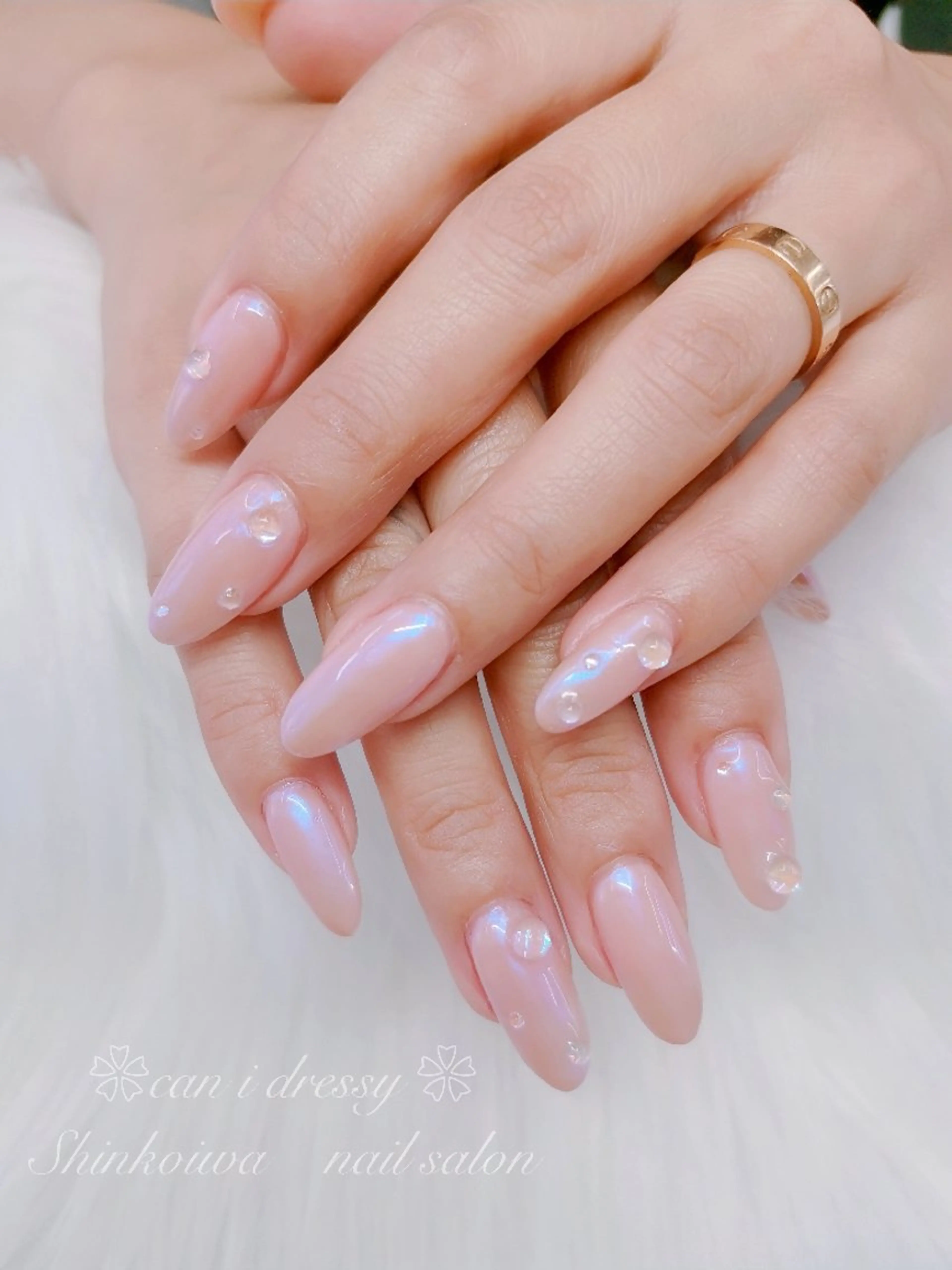 ネイル オーロラネイル ピンク ストーンネイル ハンドネイル キャンアイドレッシー 新小岩のネイルデザイン