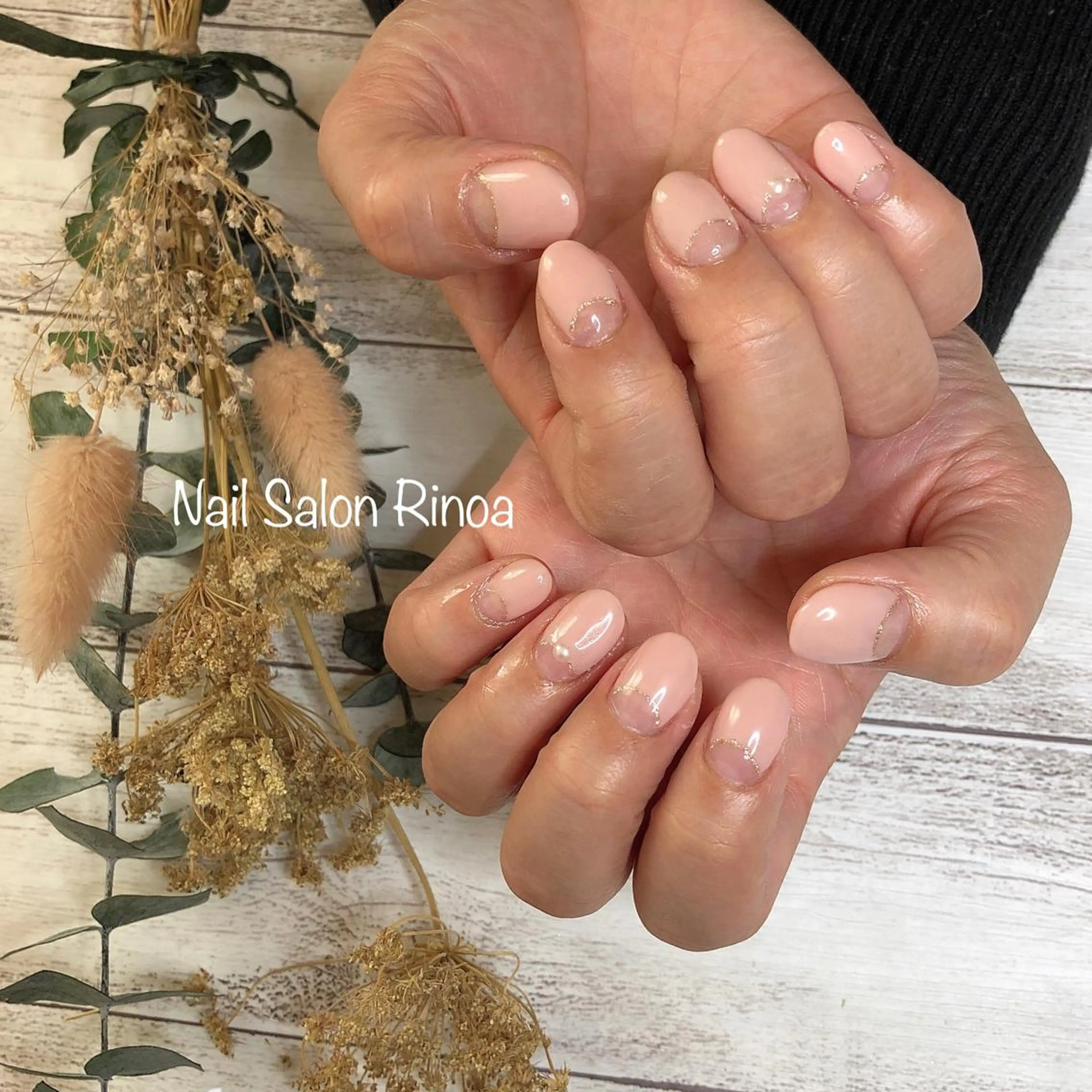 ネイル フレンチネイル 持ち込み 逆フレンチ ストーンネイル Nail Salon Rinoaのネイルデザイン