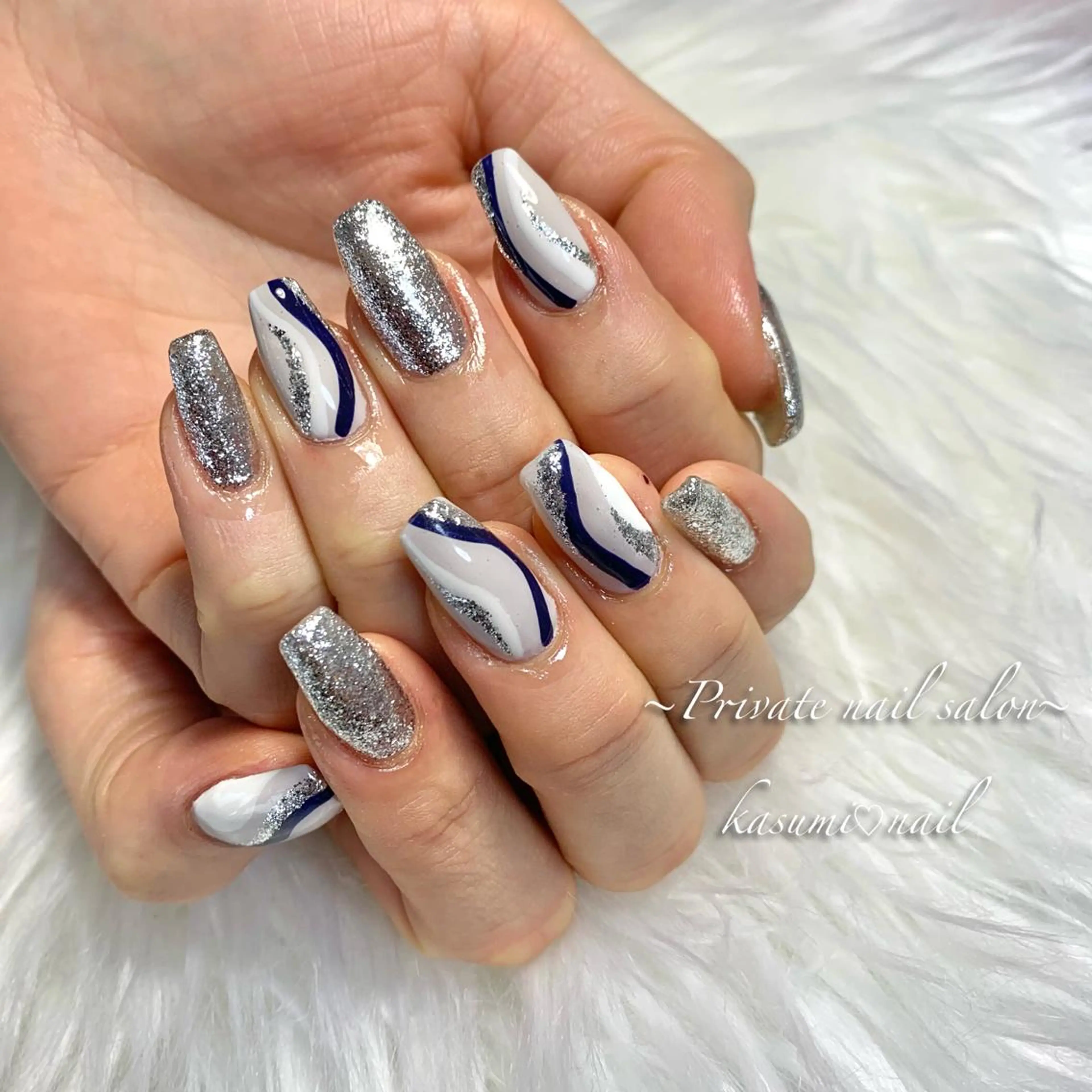 ネイル アートネイル ラメ(グリッター) マグネットネイル ミラーネイル 持ち込み KASUMI♡ Nailのネイルデザイン