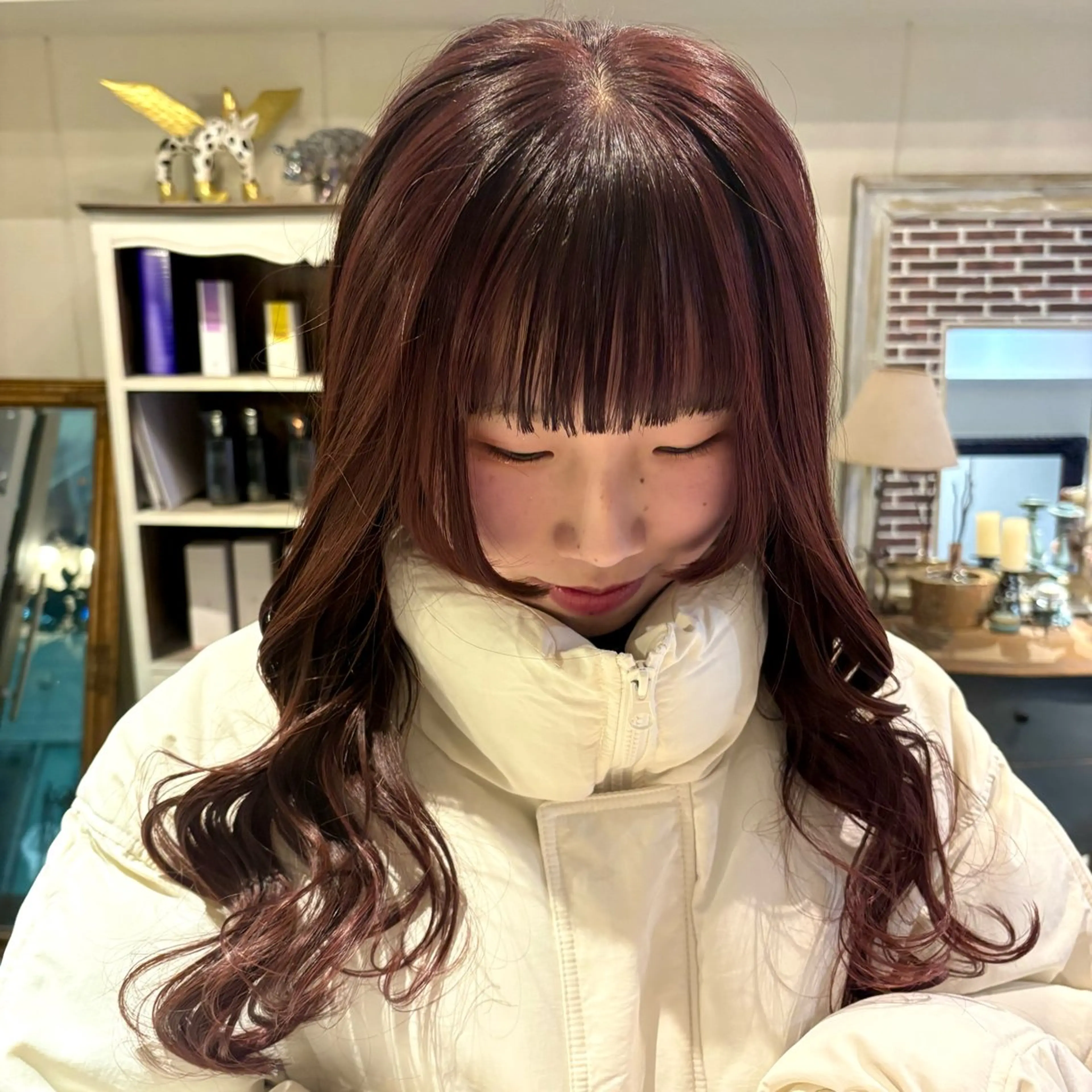 カラー レッドカラー ヘアカラー トリートメント イイダ ヒナのヘアスタイル