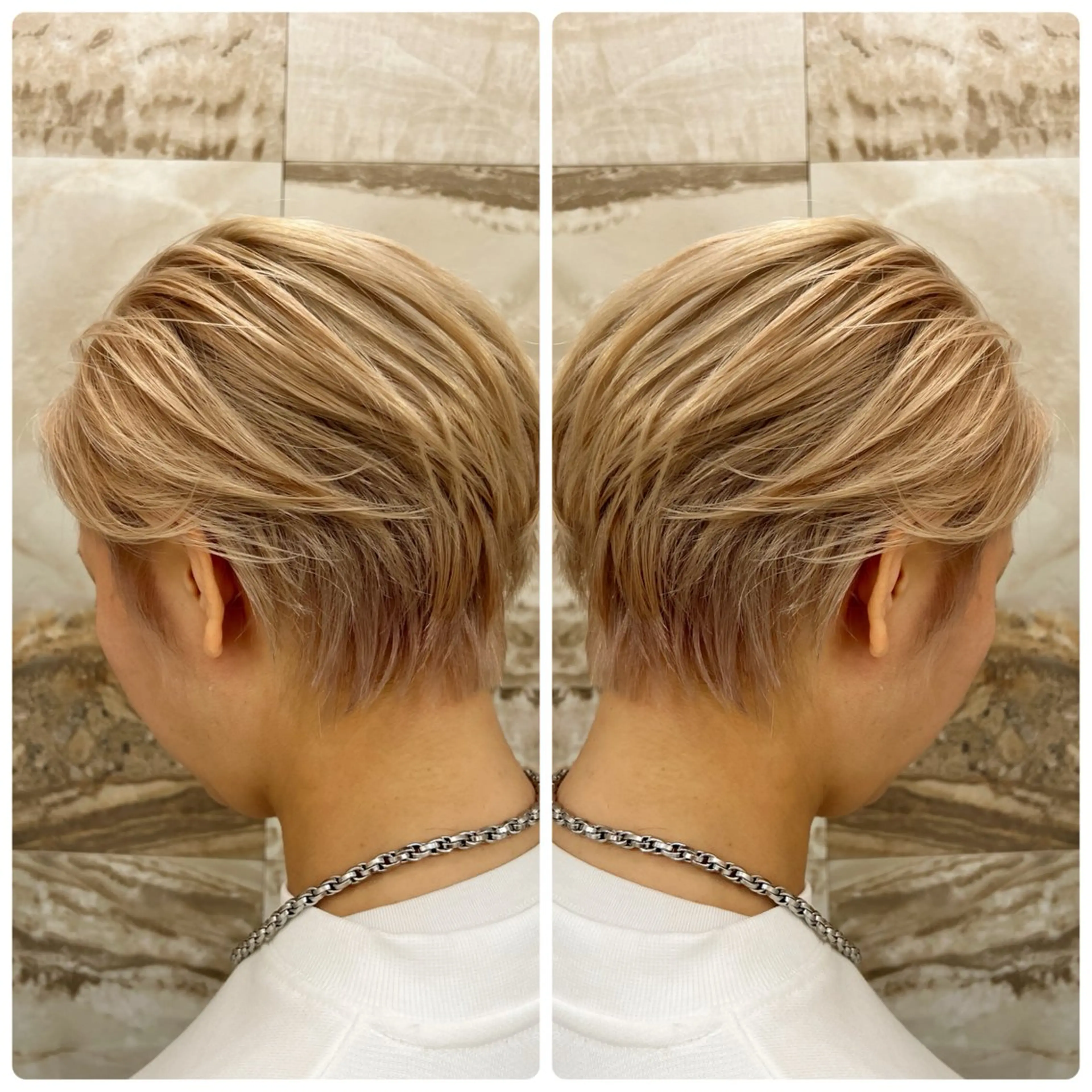 ショート カラー ベージュカラー ブリーチ ホワイトベージュ ショートヘア ヘアカラー トリートメント 小山内 龍一郎 店長のヘアスタイル