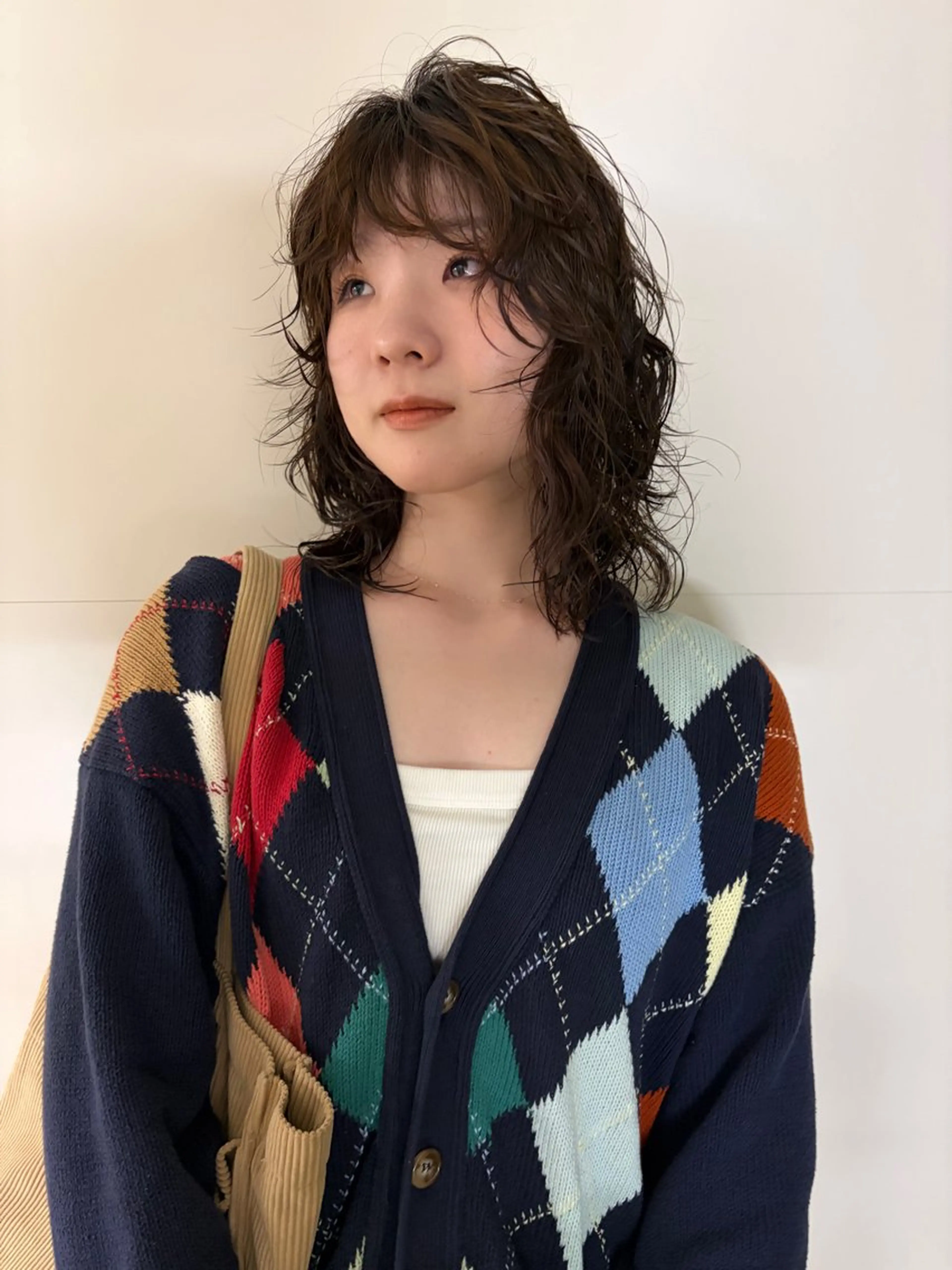 ミディアム パーマ ミディアムパーマ 顔周りカット レイヤーカット カット パーマ ボブ/パーマ kusa‪🌱‬のヘアスタイル