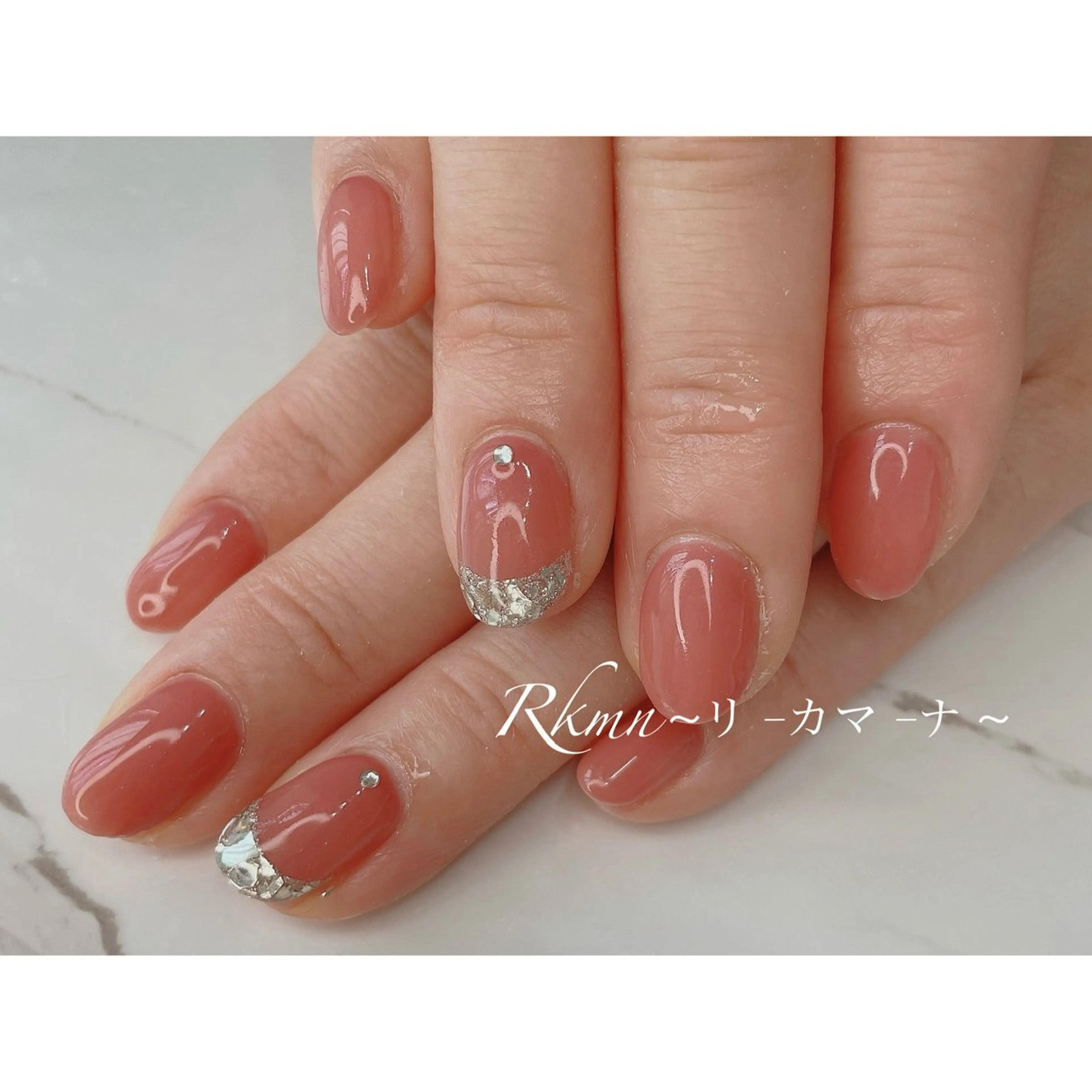 ネイル アートネイル フレンチネイル ガラスフレンチ 春ネイル ハンドネイル フットネイル ハンドケア Rkmn ~リ-カマ-ナ~のネイルデザイン